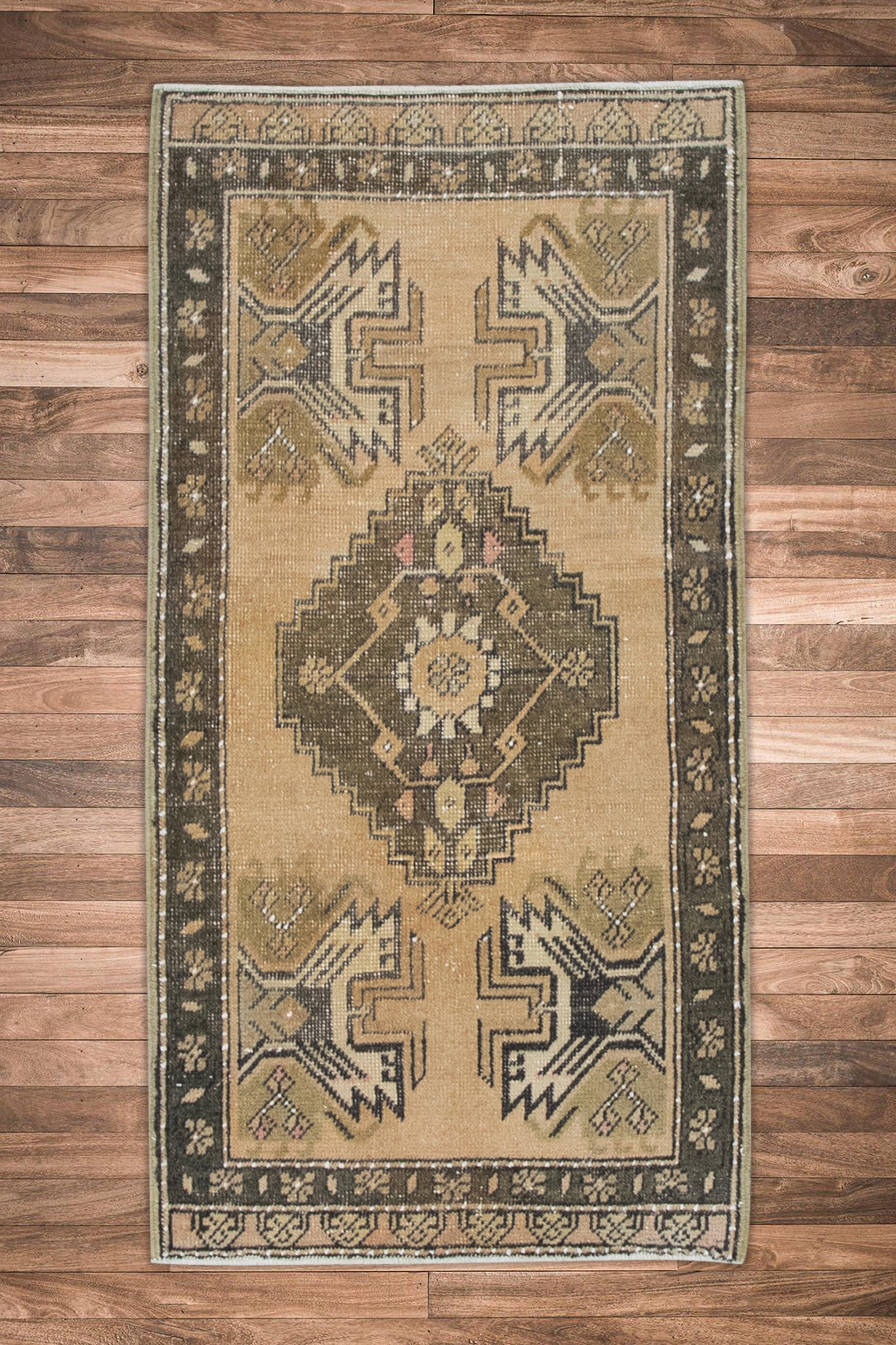 Annodato a mano Oriental Hand Knots Rugs Vintage Turkish Mini Rug 1'11
