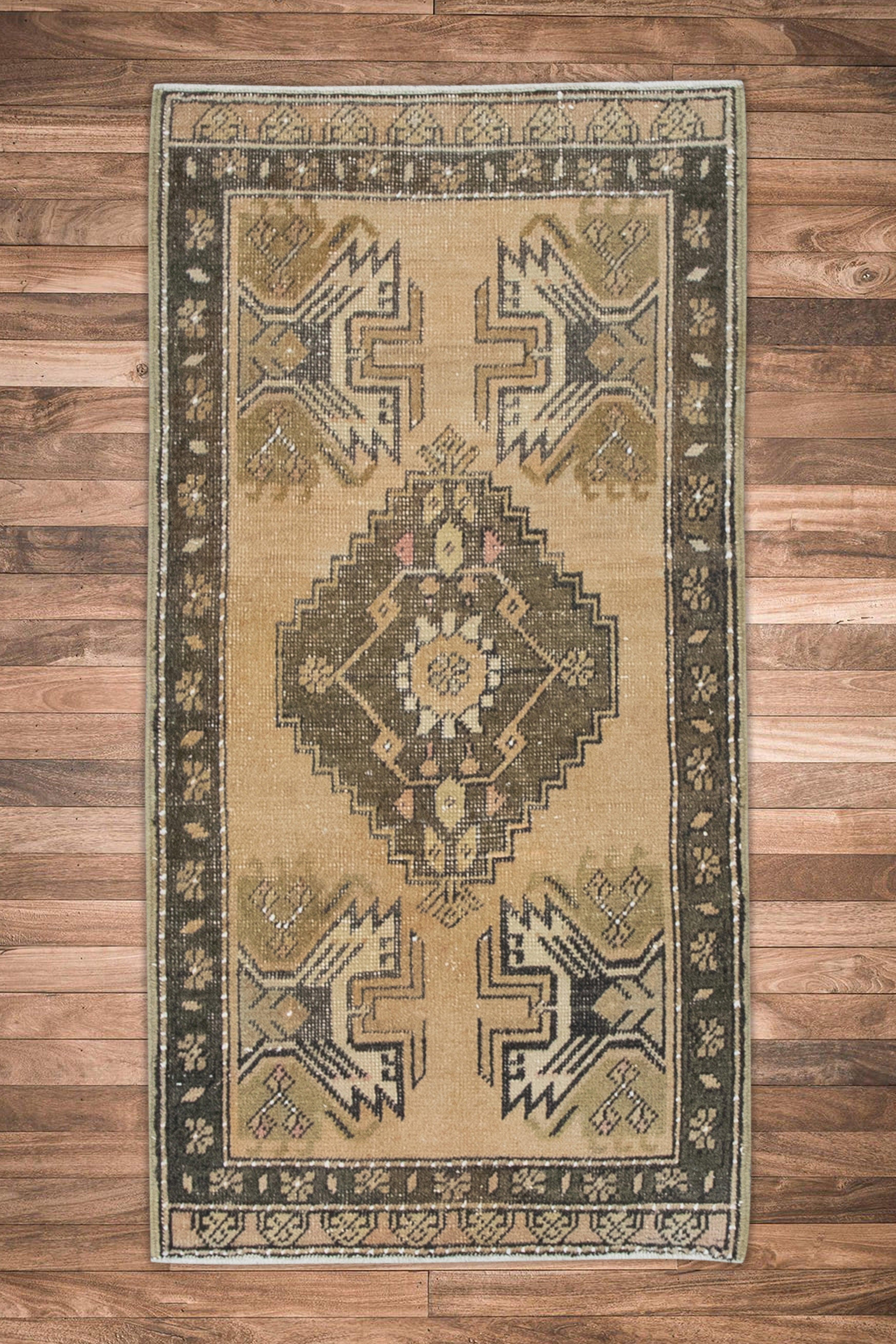 Oriental Hand Knotted Vintage Turkish Mini Rug 1'11