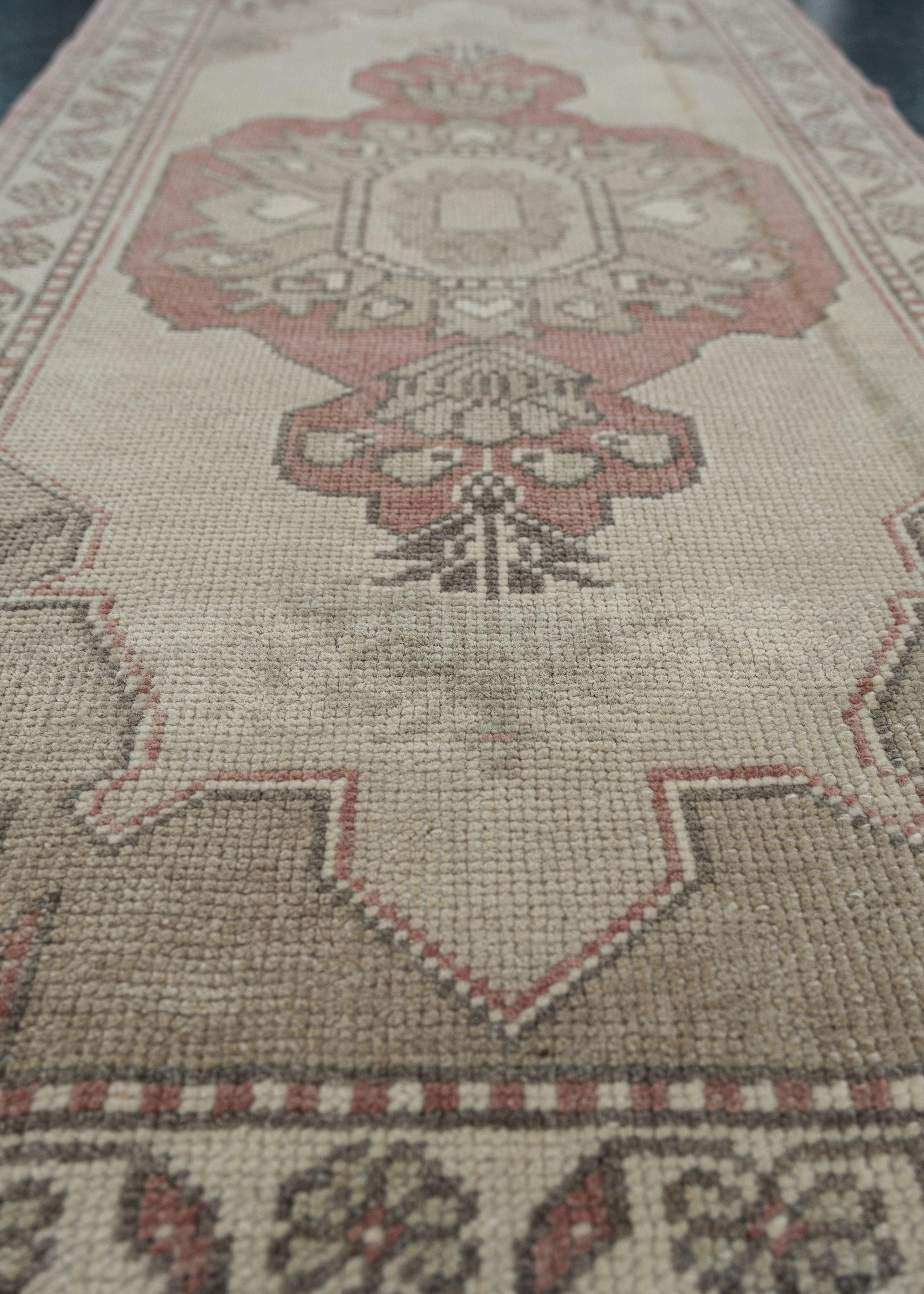 Hand-Knotted Oriental Hand Knotted Vintage Turkish Mini Rug 1'11
