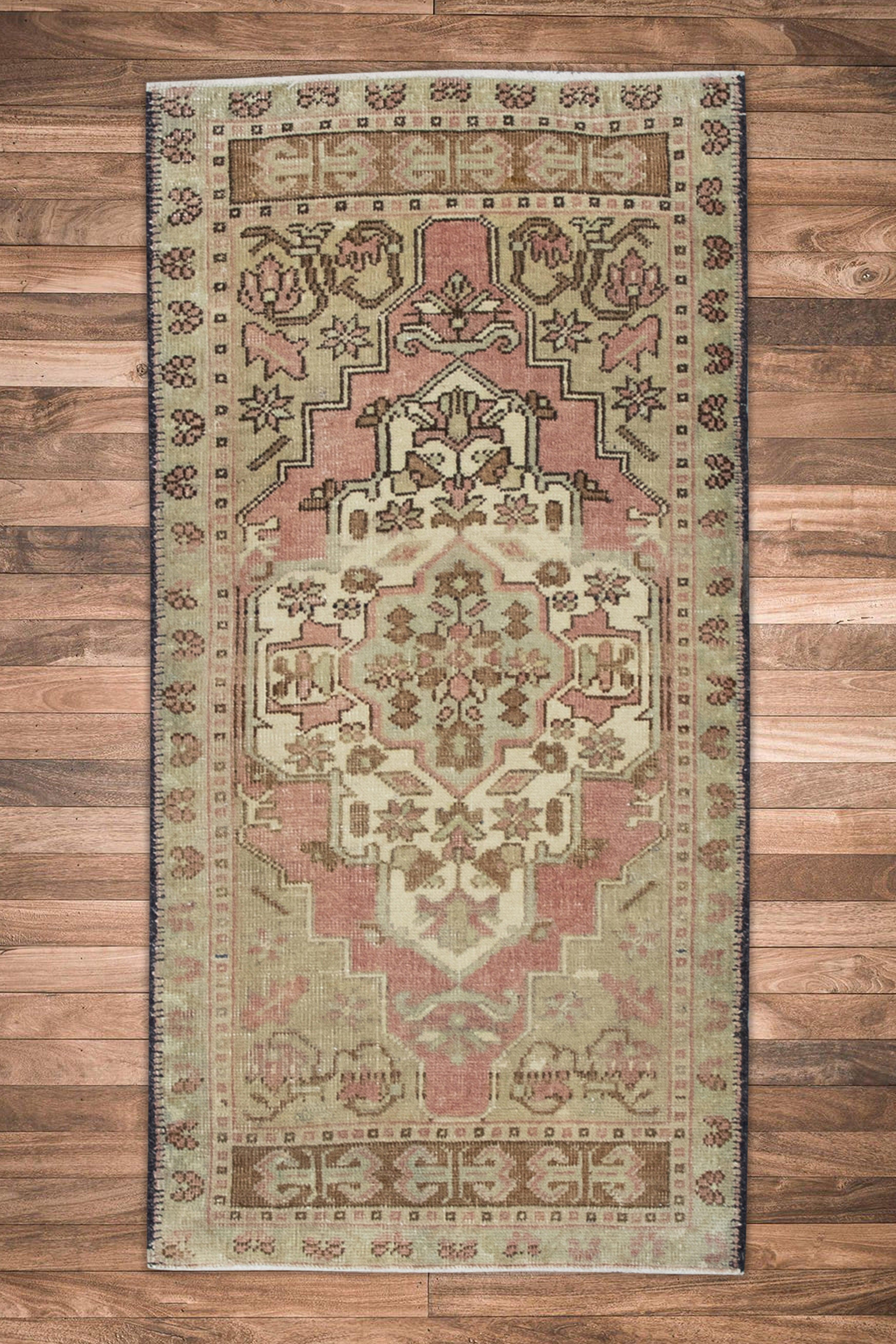 Oriental Hand Knotted Vintage Turkish Mini Rug 1'11