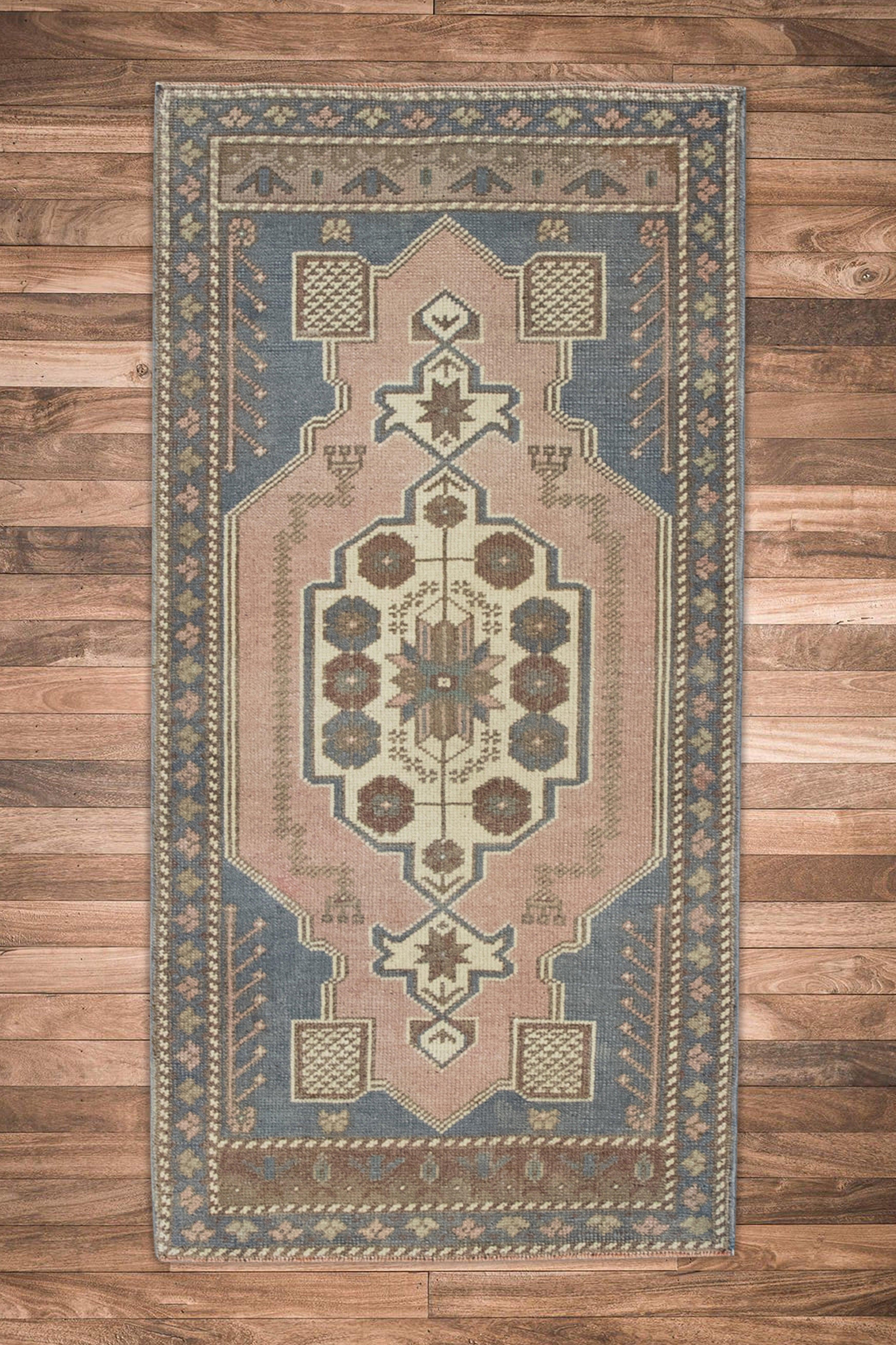 Oriental Hand Knotted Vintage Turkish Mini Rug 1'11