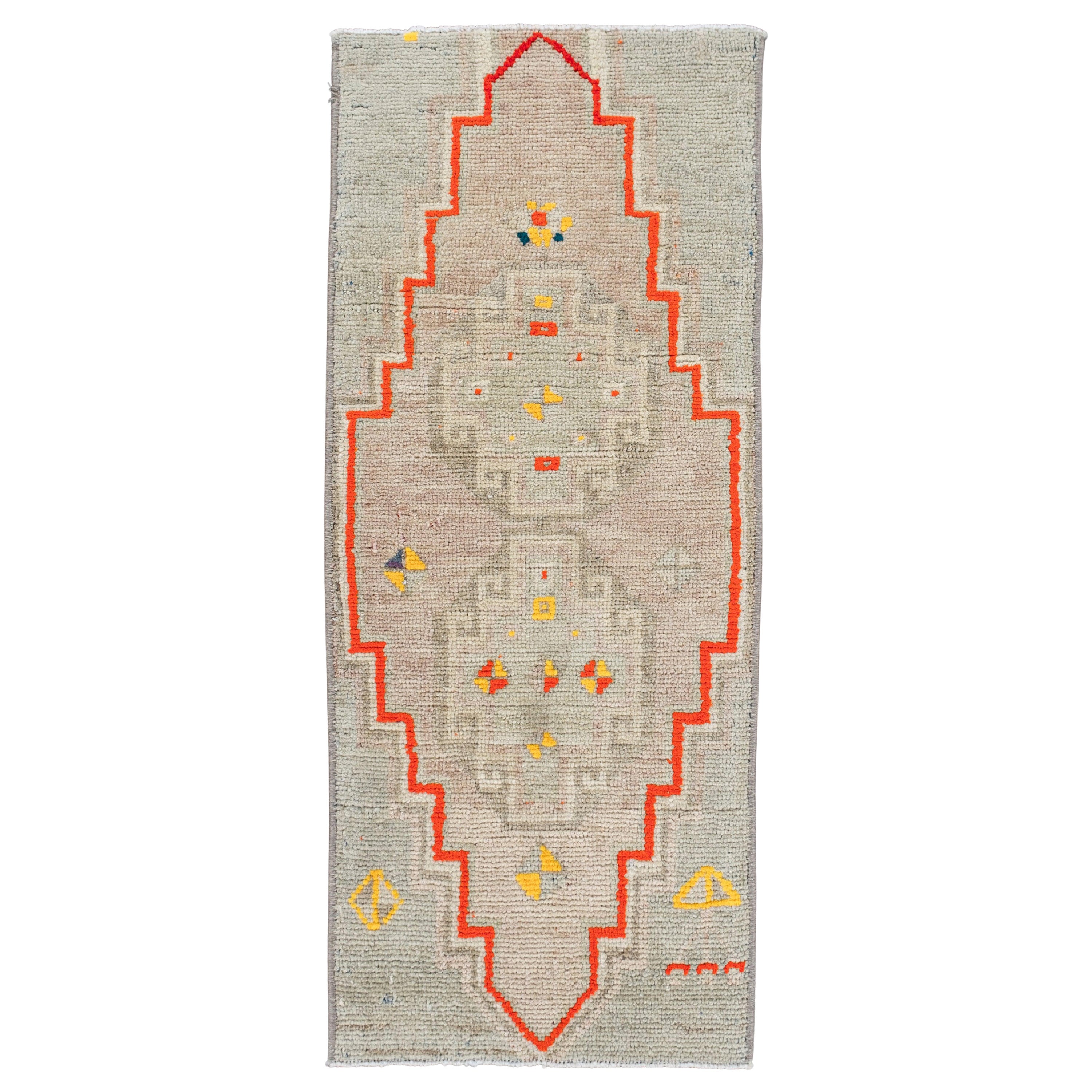Mini Alfombra Turca Vintage Oriental Anudada a Mano 1'3" x 3' #10495