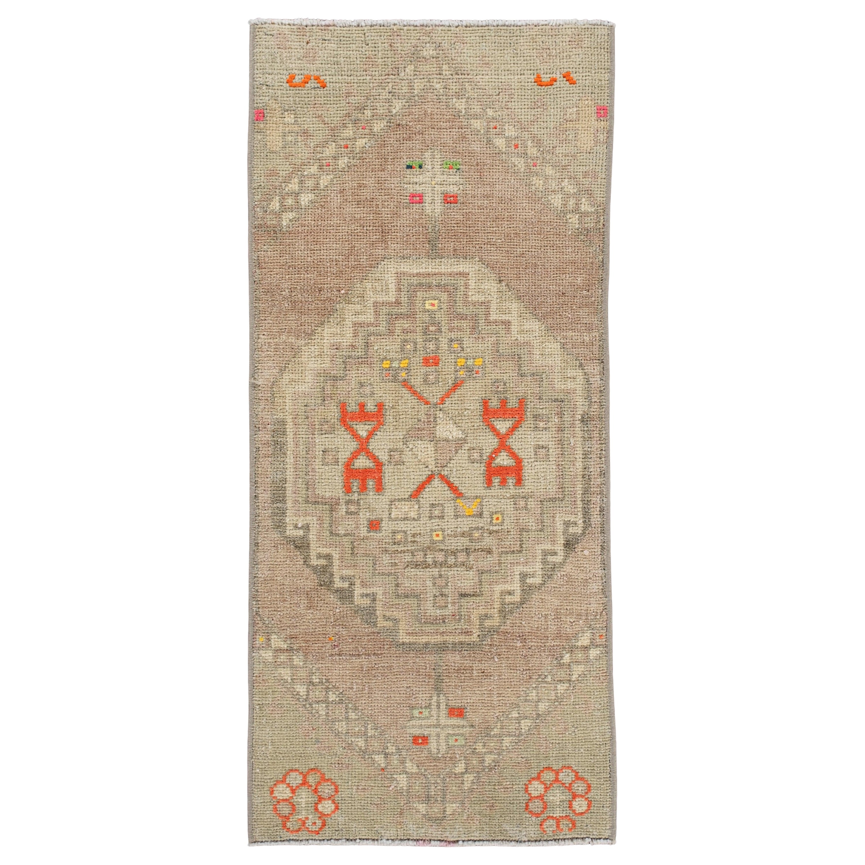 Mini Alfombra Turca Vintage Oriental Anudada a Mano 1'4" x 3' #10411 en venta