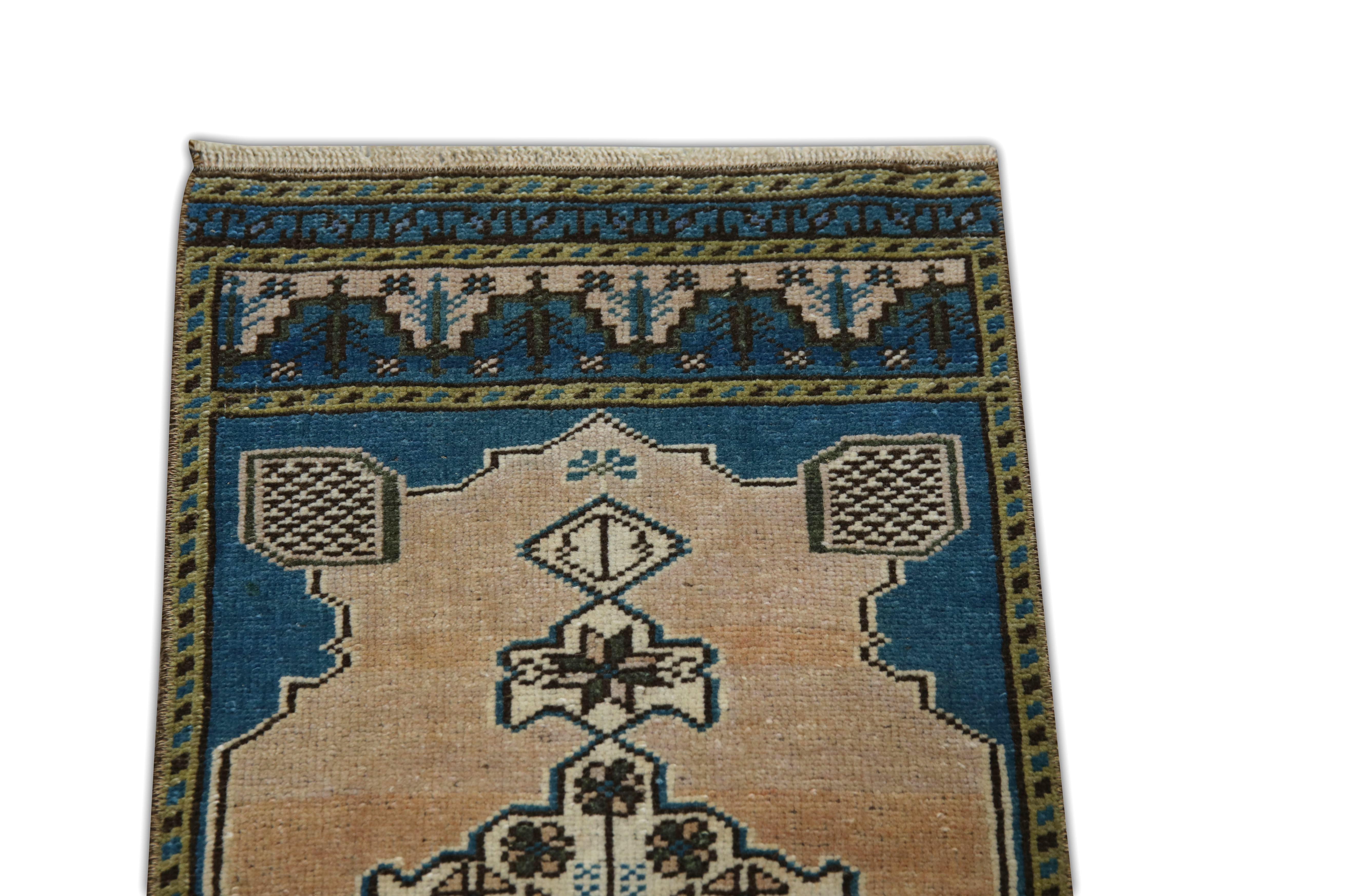 Hand-Knotted Oriental Hand Knotted Vintage Turkish Mini Rug 1'4