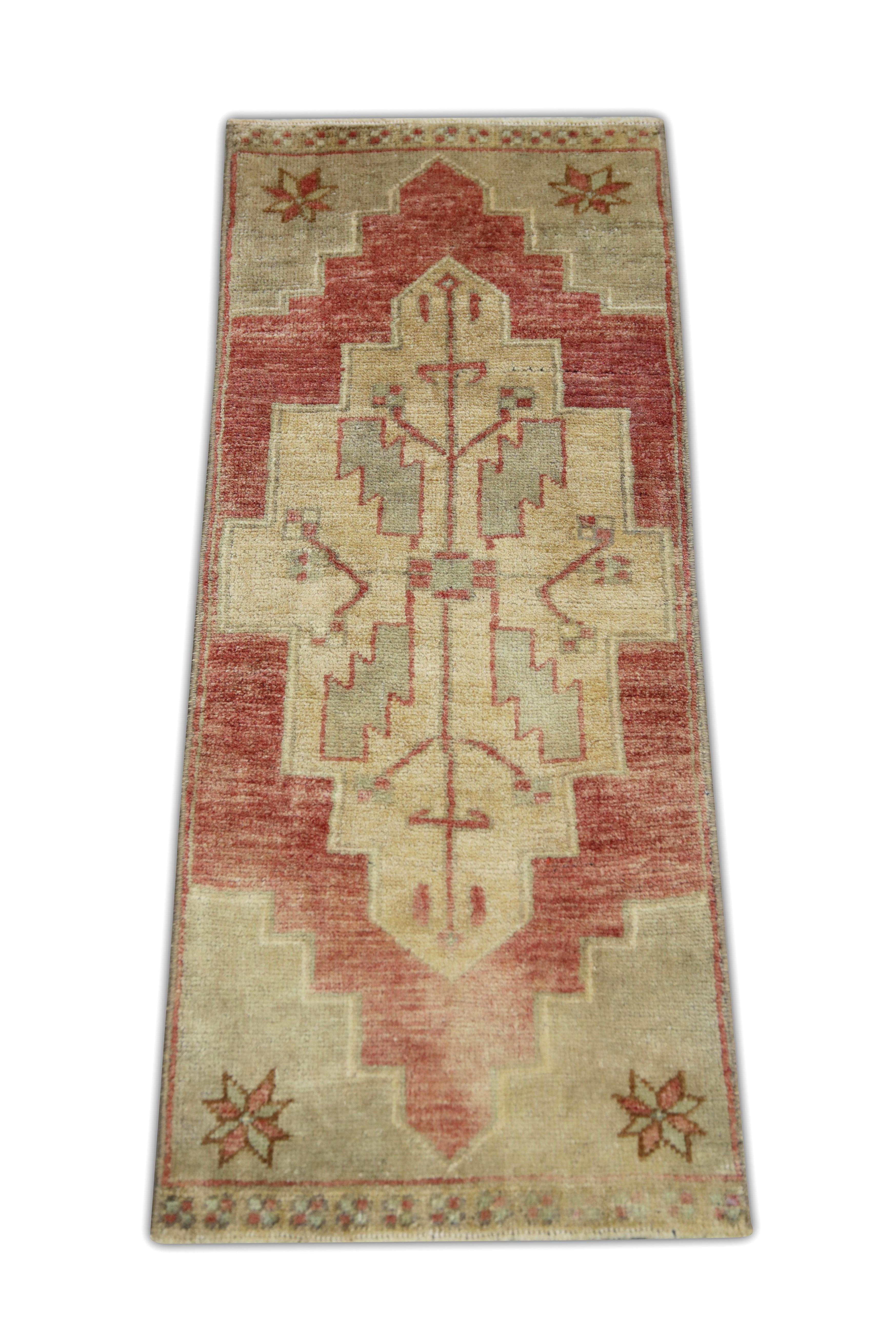 Oriental Hand Knotted Vintage Turkish Mini Rug 1'4