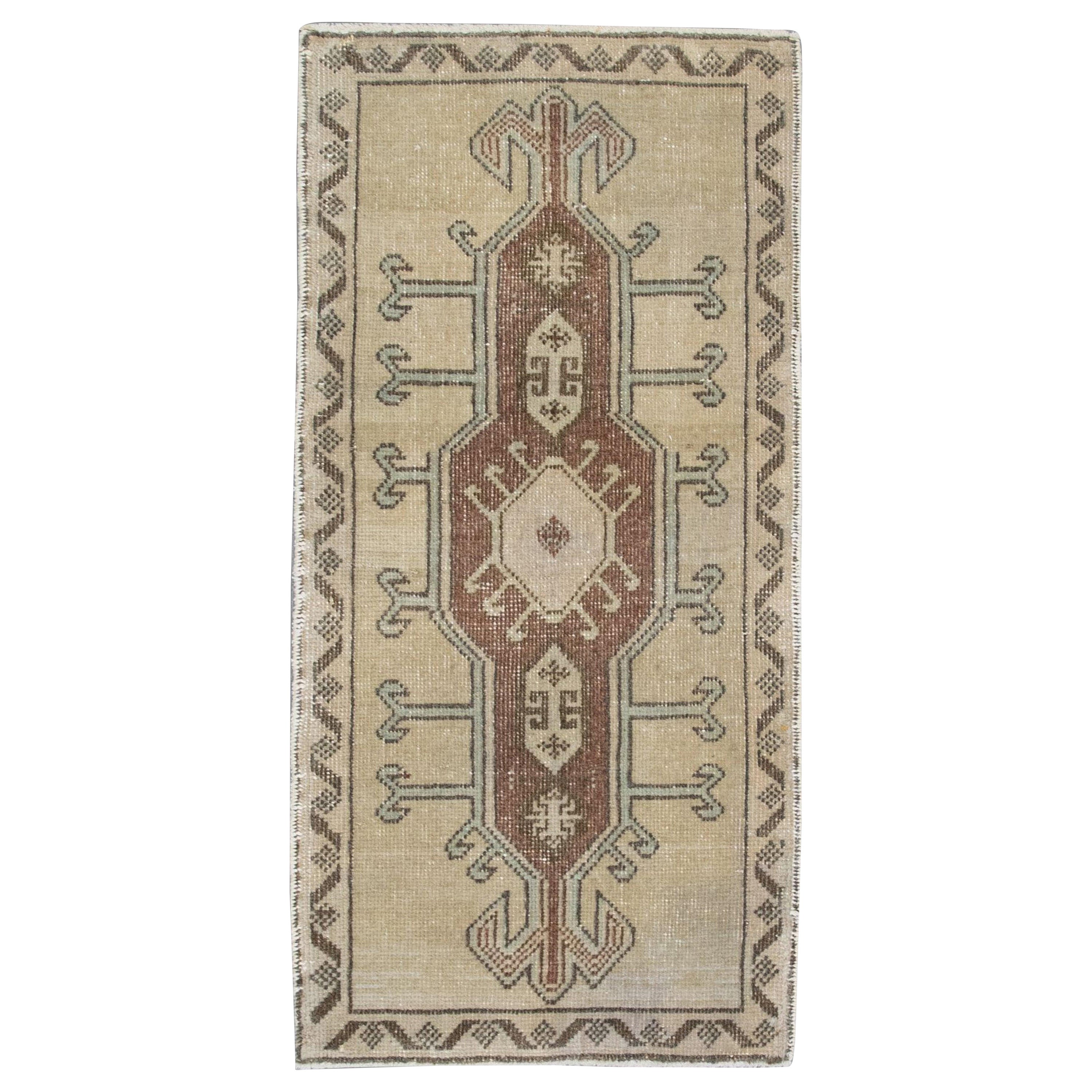 Mini Alfombra Turca Vintage Oriental Anudada a Mano 1'5" x 3' #33