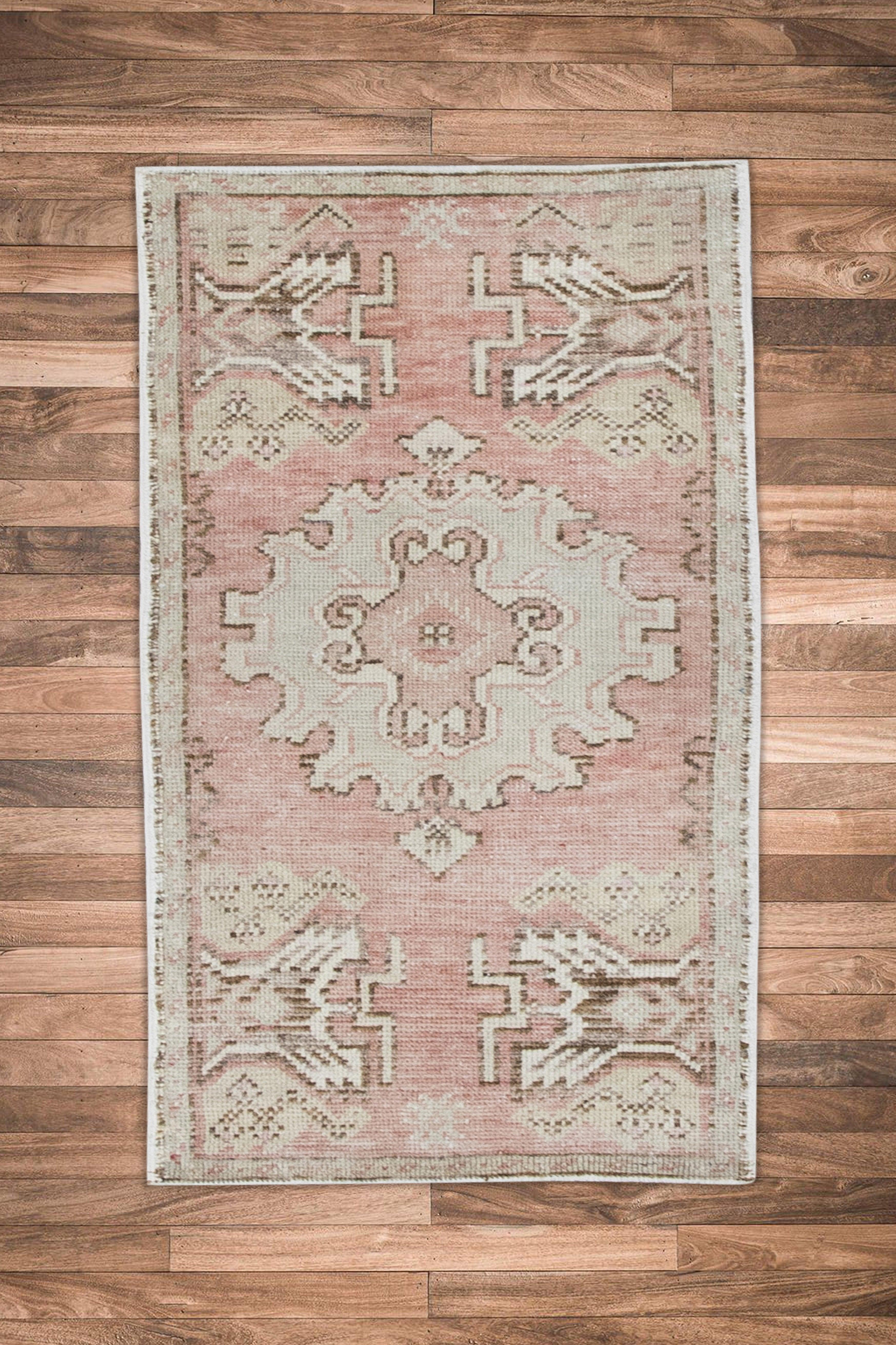 Oriental Hand Knotted Vintage Turkish Mini Rug 1'6