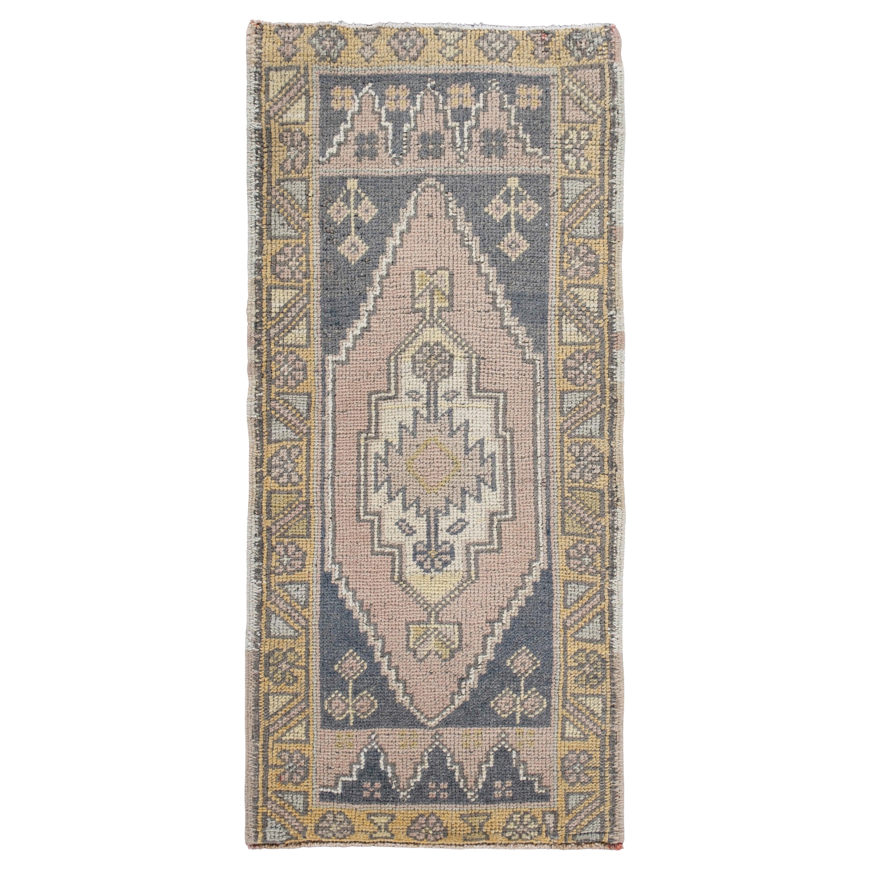 Mini Alfombra Turca Vintage Oriental Anudada a Mano 1'7" x 3'4" #10500