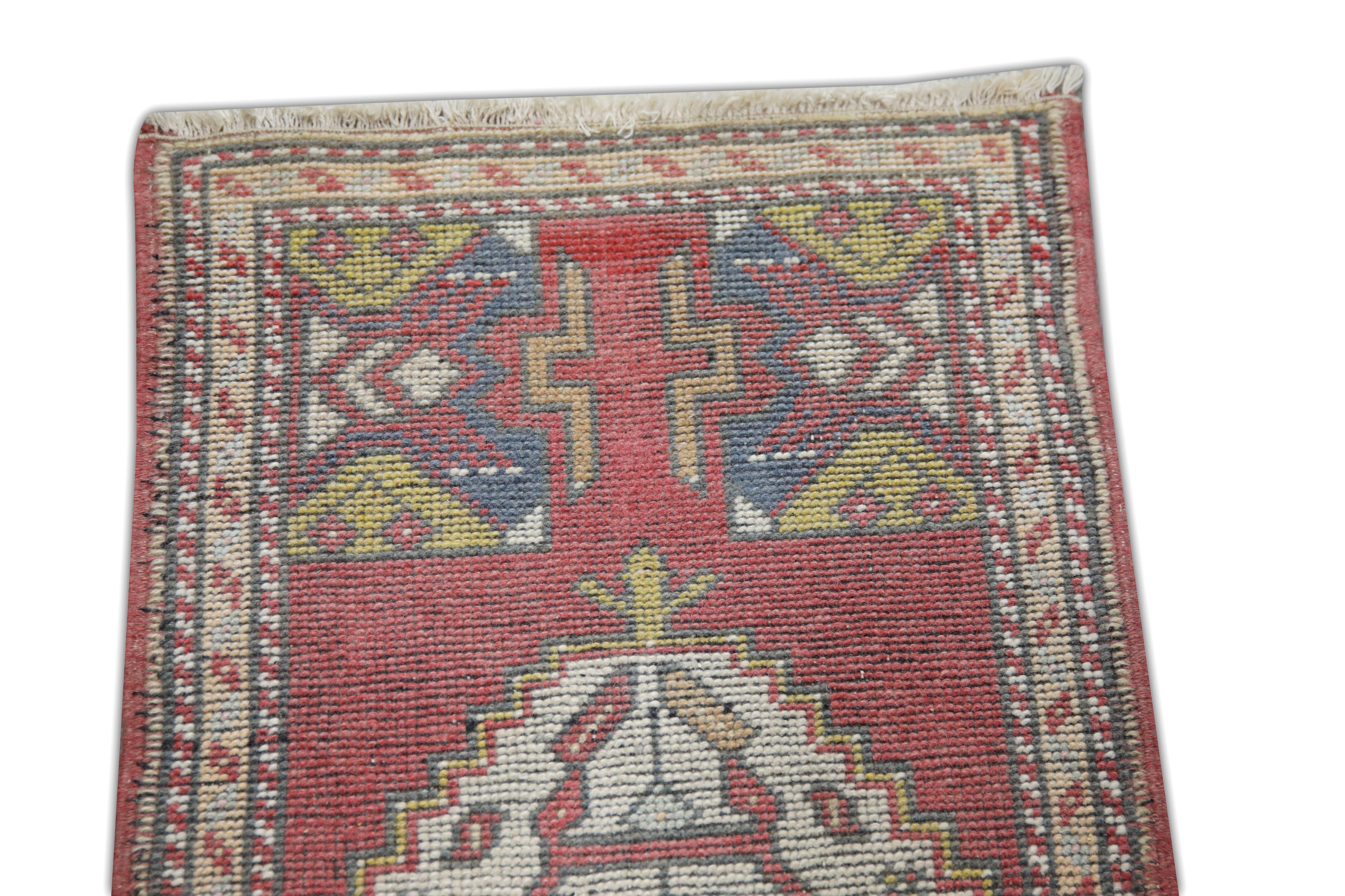 Hand-Knotted Oriental Hand Knotted Vintage Turkish Mini Rug 1'7