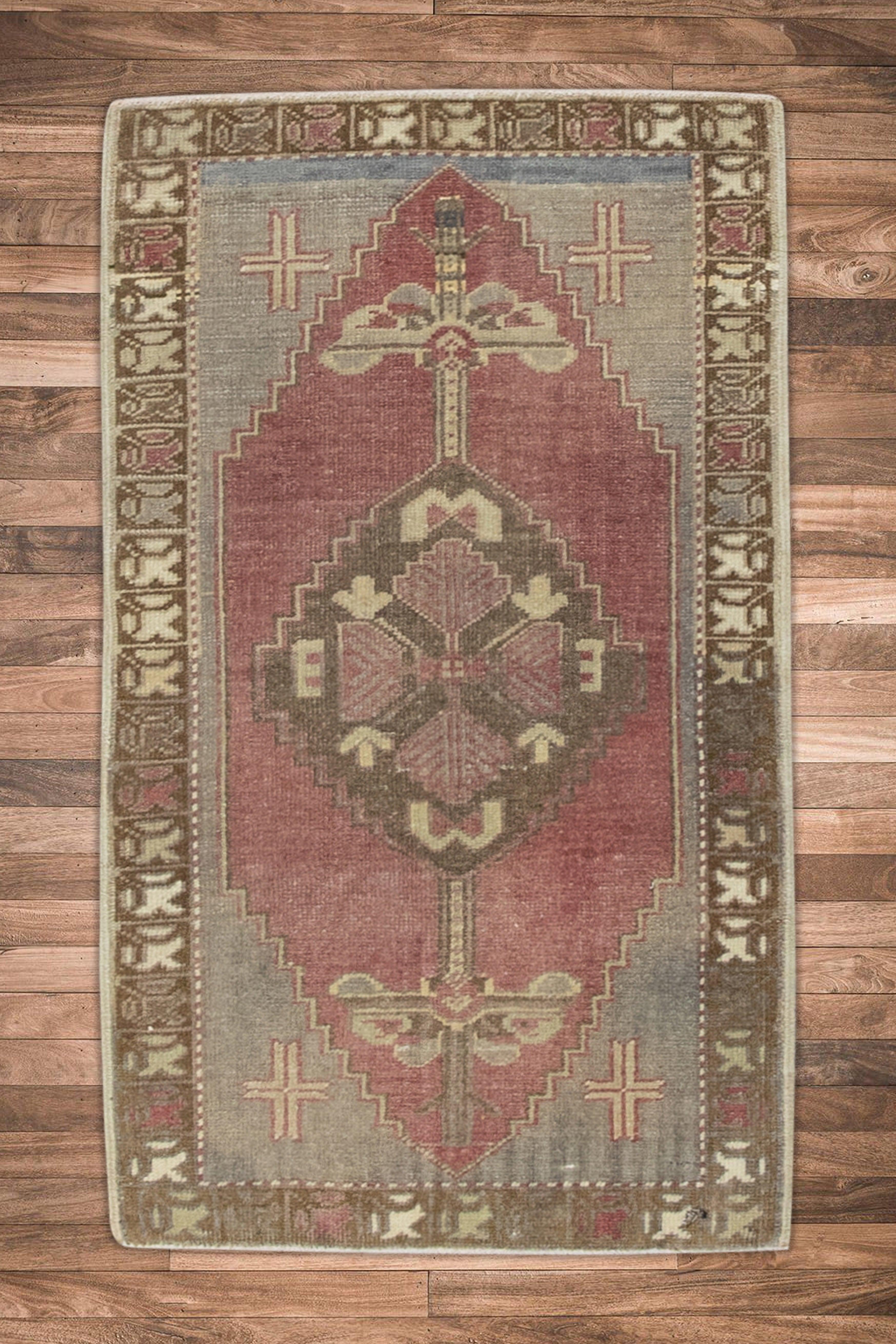 Oriental Hand Knotted Vintage Turkish Mini Rug 1'8