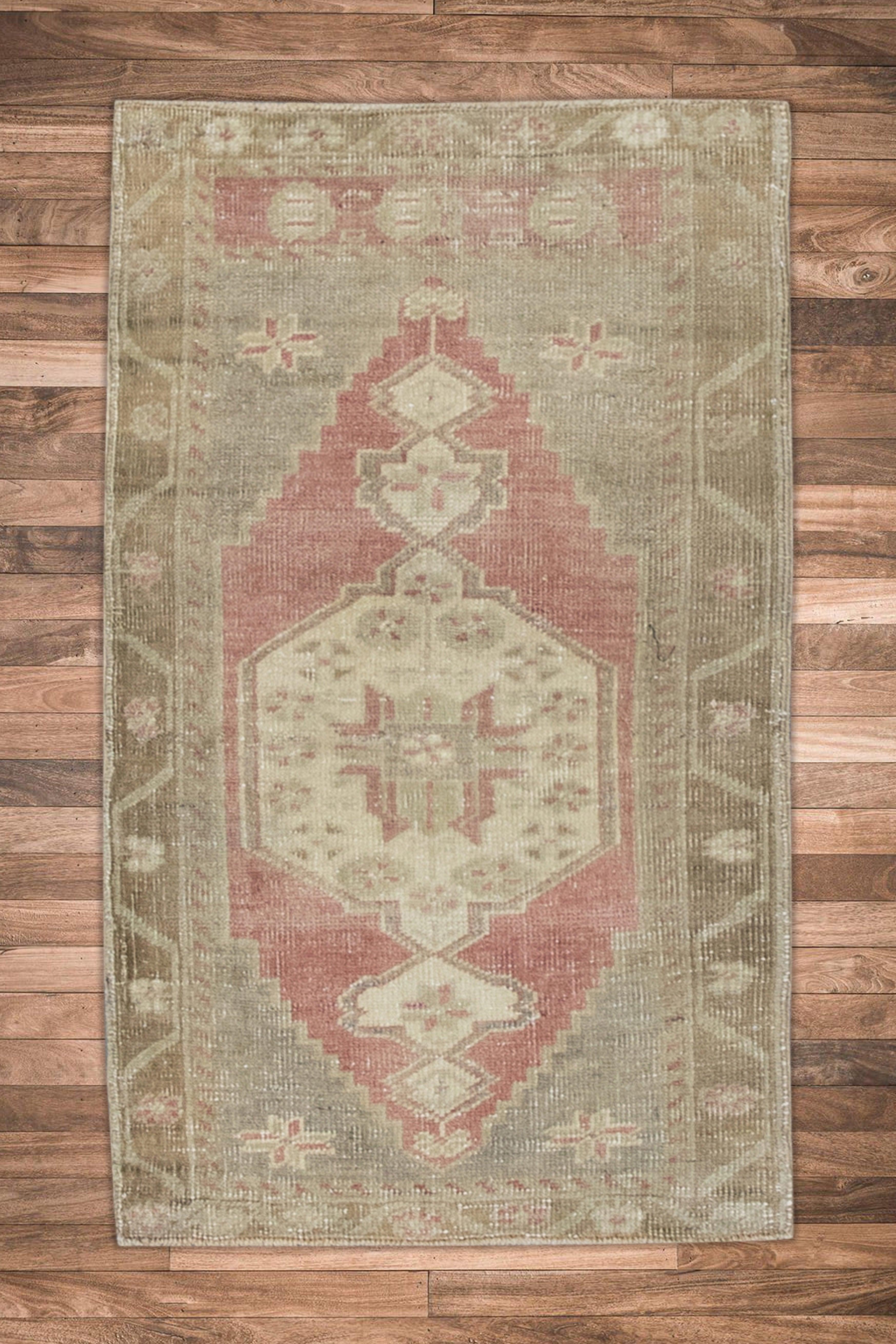 Oriental Hand Knotted Vintage Turkish Mini Rug 1'8