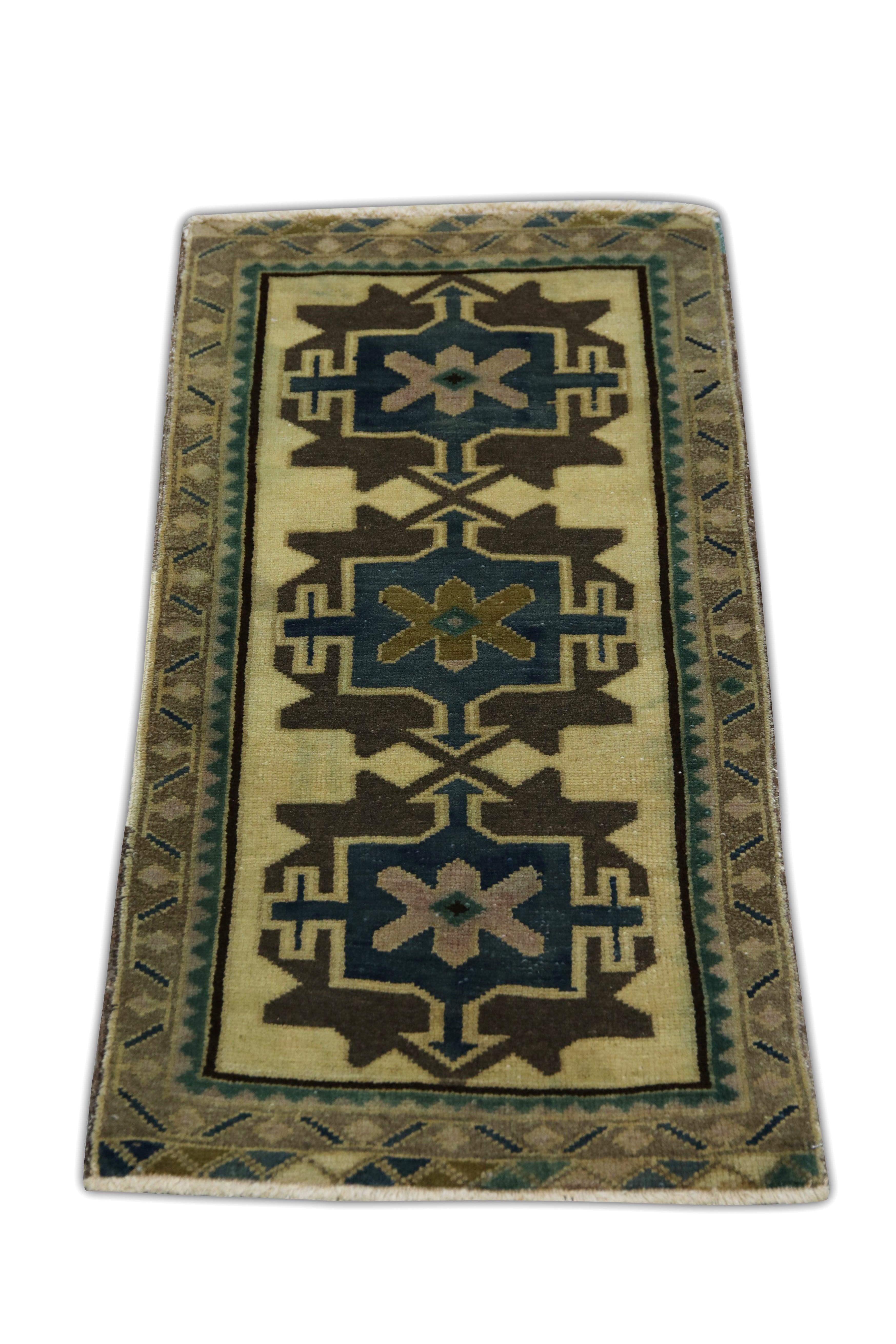 Oriental Hand Knotted Vintage Turkish Mini Rug 1'8