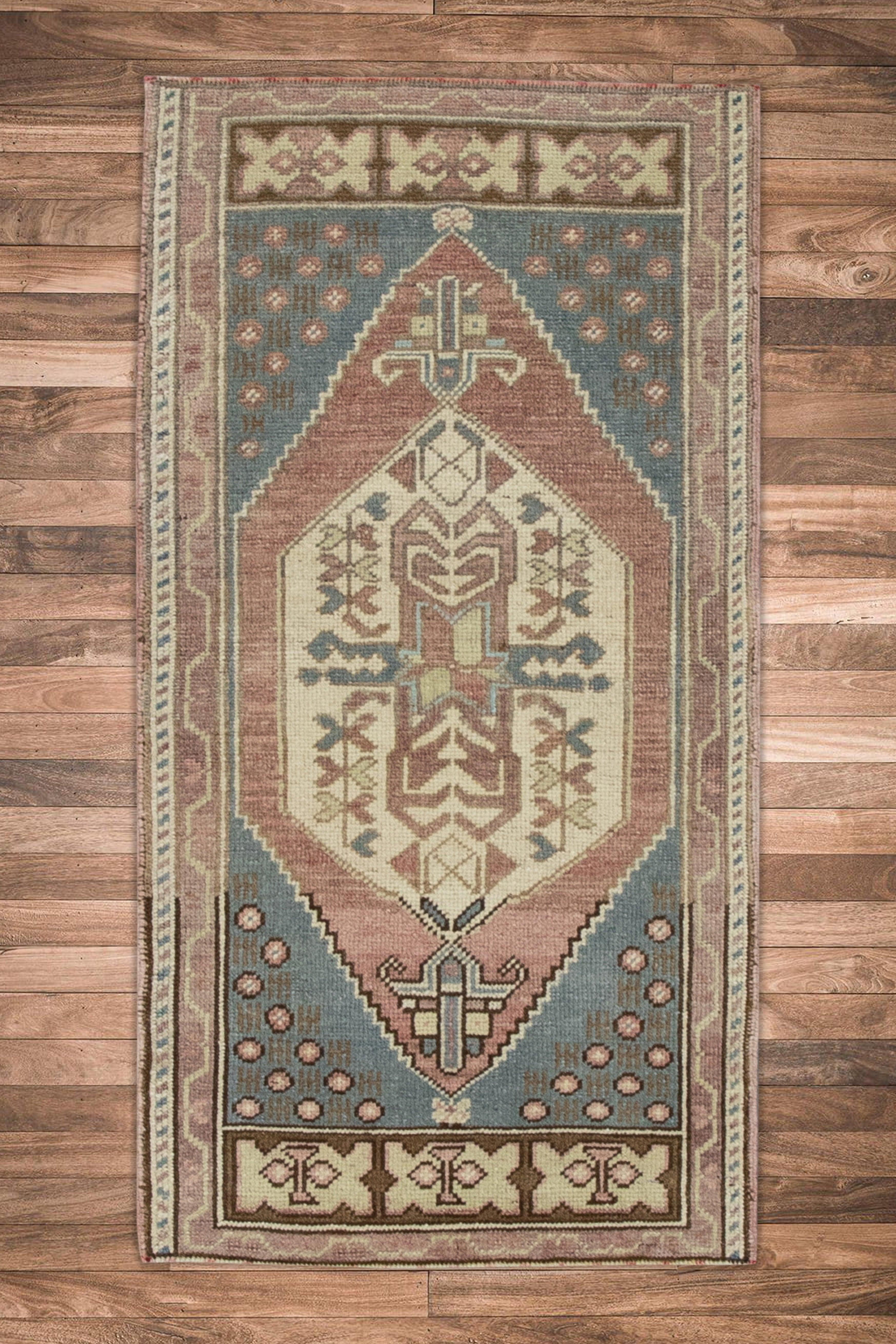 Oriental Hand Knotted Vintage Turkish Mini Rug 1'8