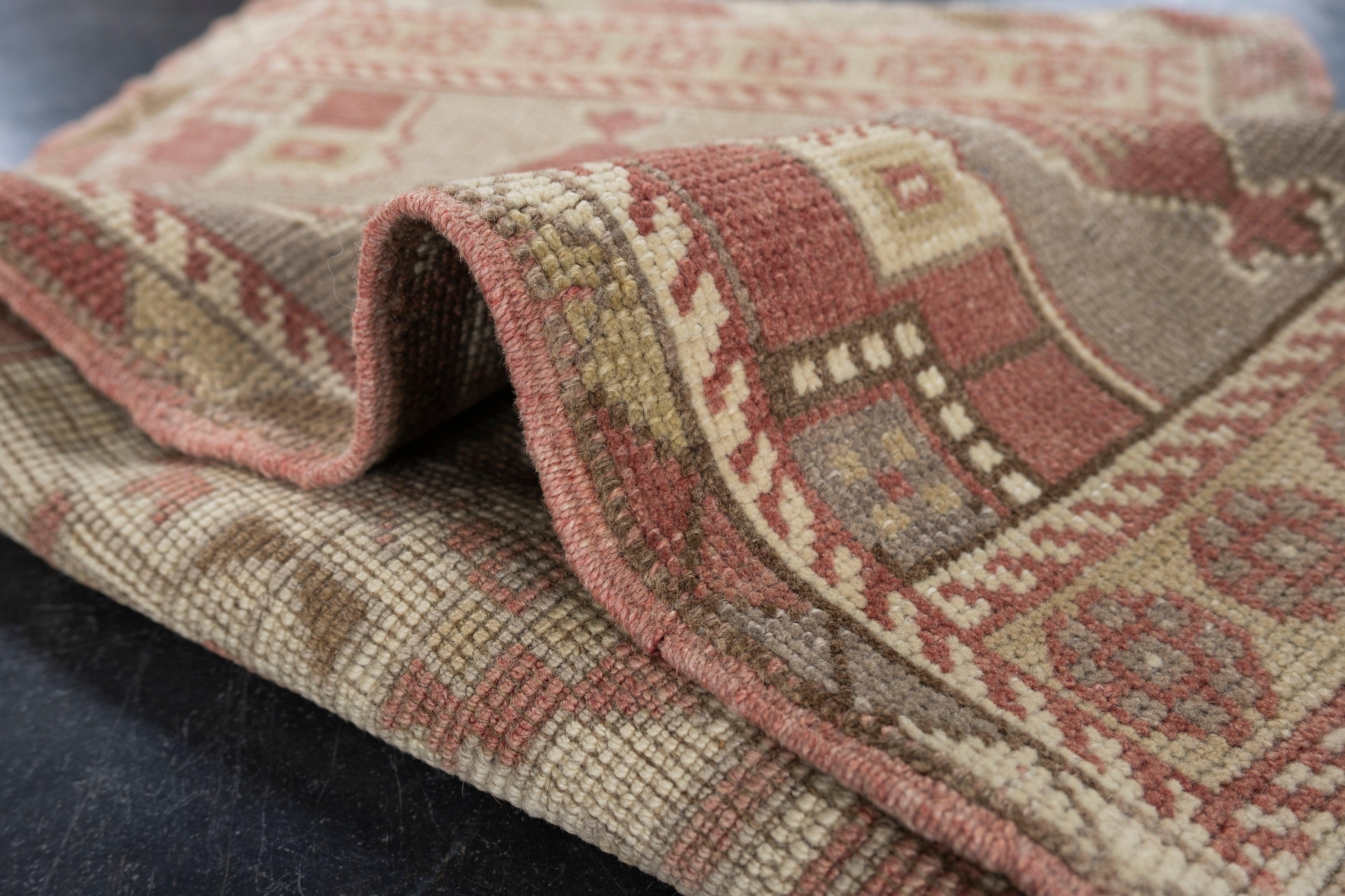 Oriental Hand Knots Rugs Vintage Turkish Mini Rug 1'8