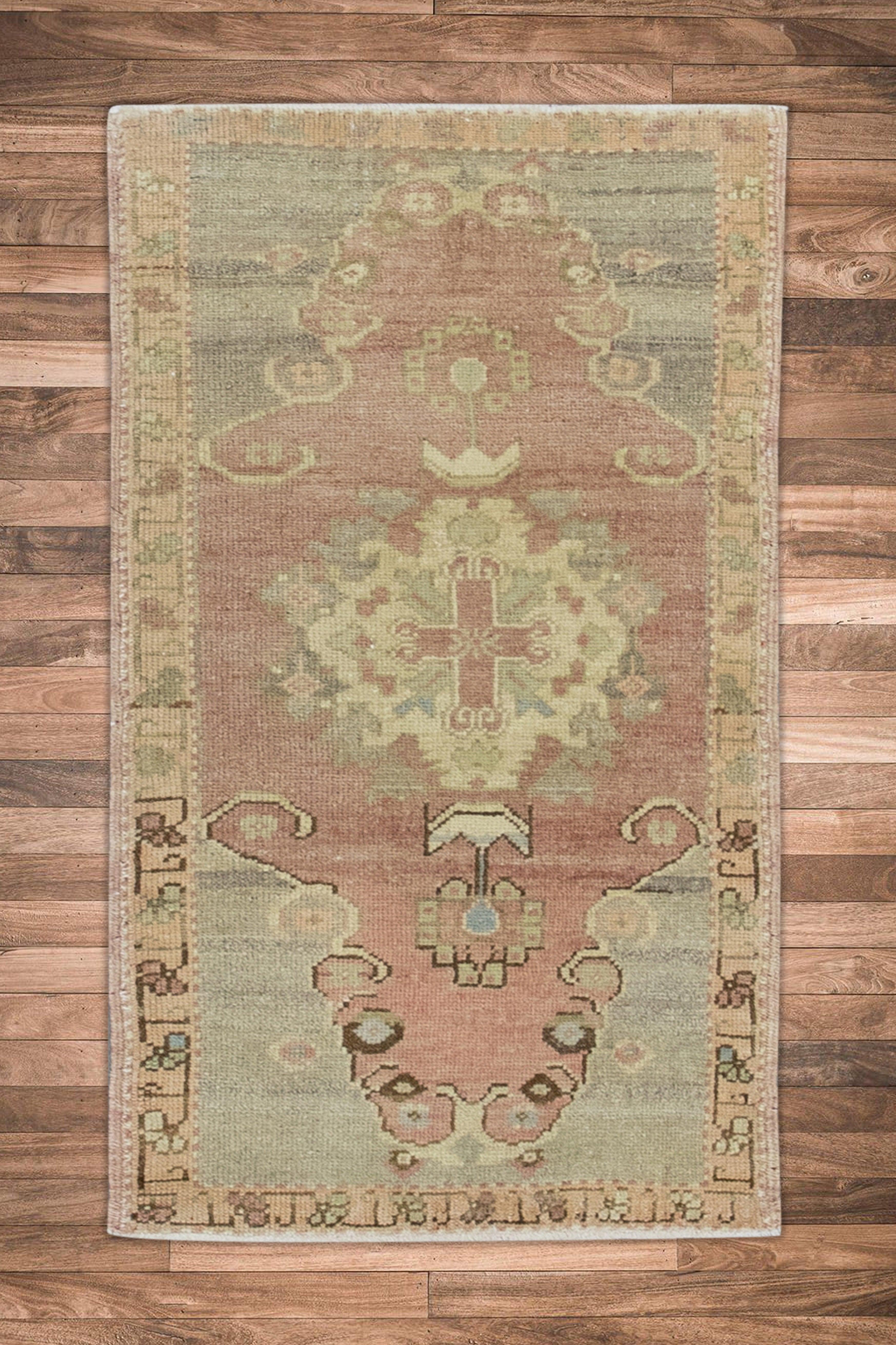 Oriental Hand Knotted Vintage Turkish Mini Rug 1'8