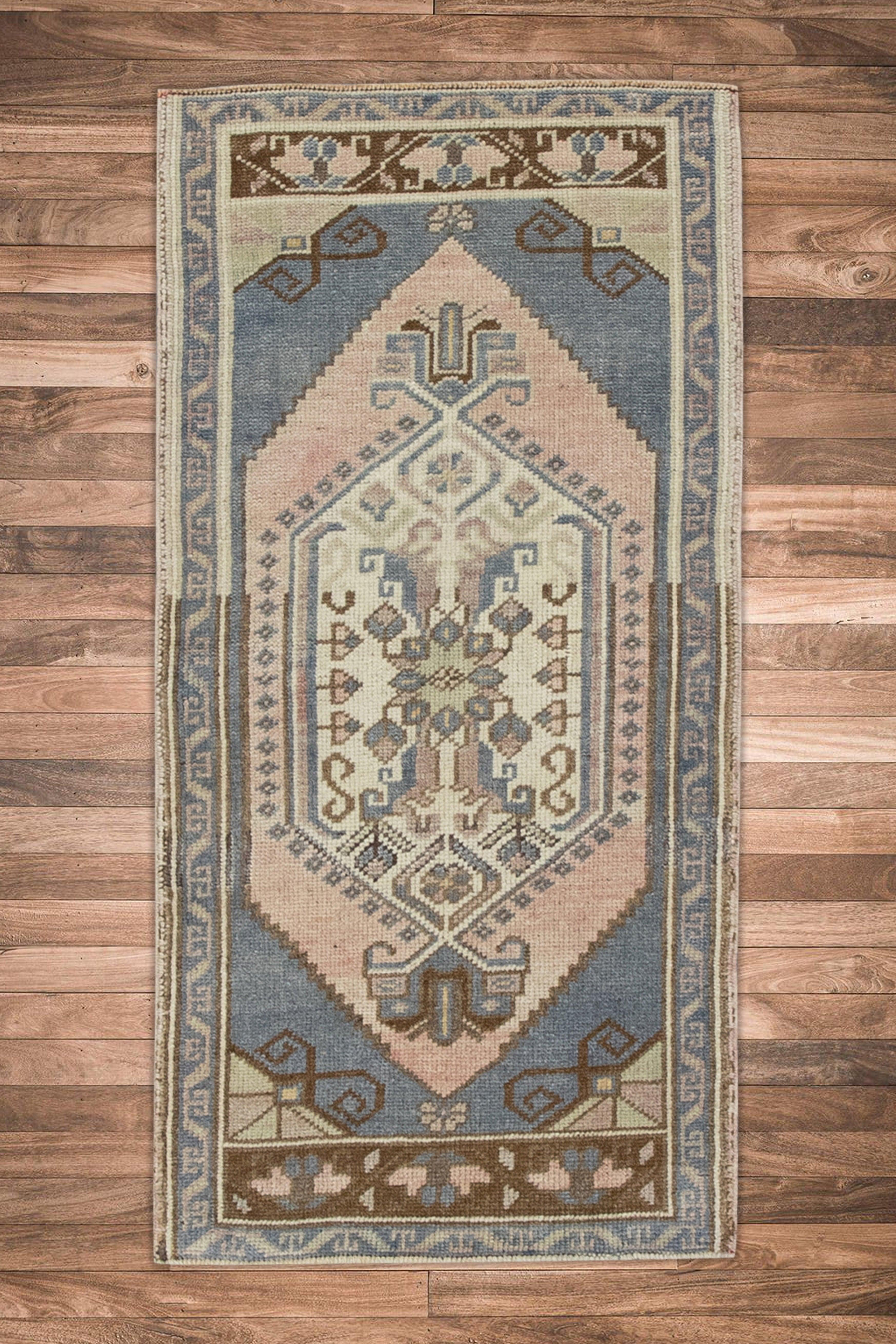 Oriental Hand Knotted Vintage Turkish Mini Rug 1'8