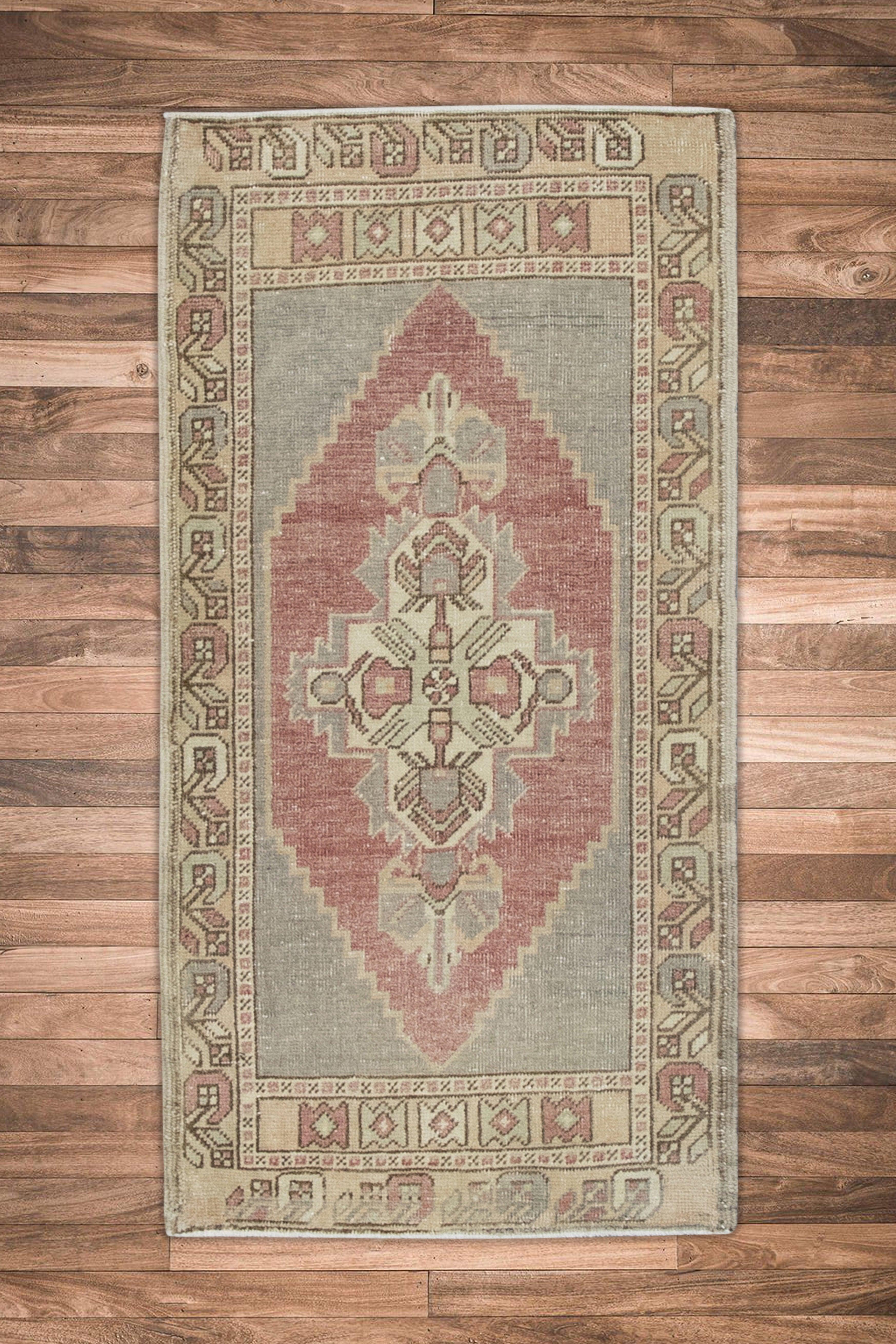 Oriental Hand Knotted Vintage Turkish Mini Rug 1'8