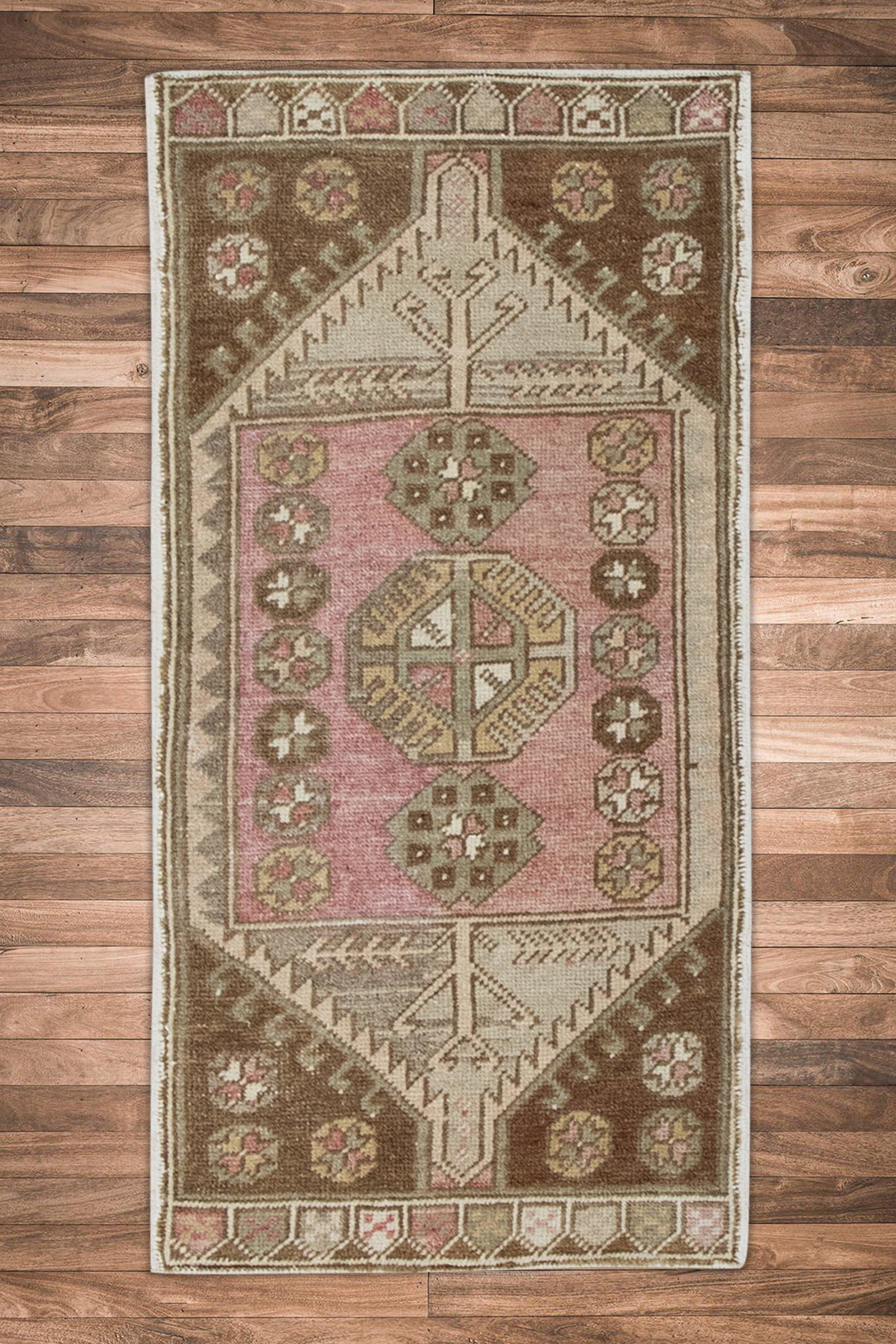 Mini Alfombra Turca Vintage Oriental Anudada a Mano 1'8