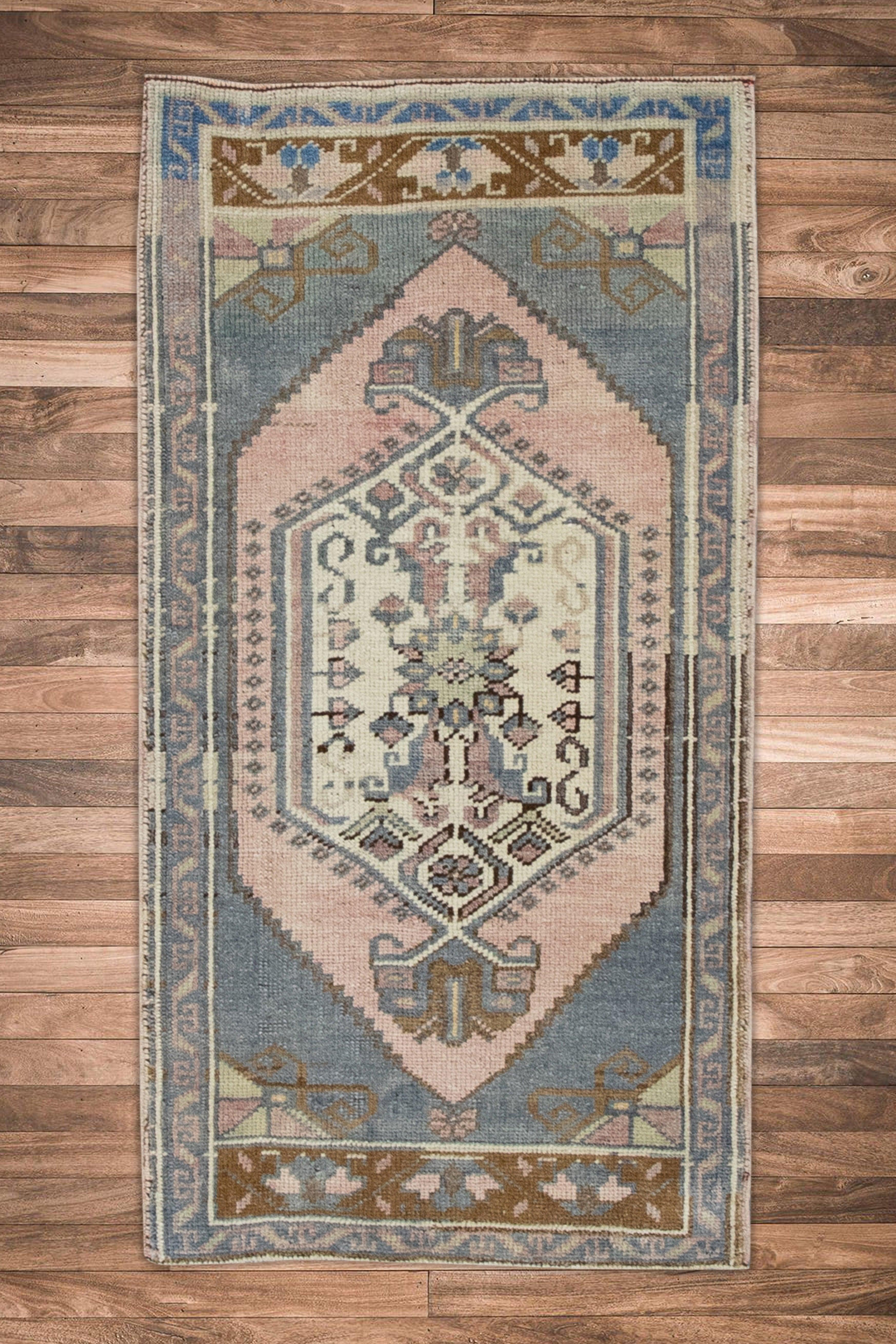 Oriental Hand Knotted Vintage Turkish Mini Rug 1'8