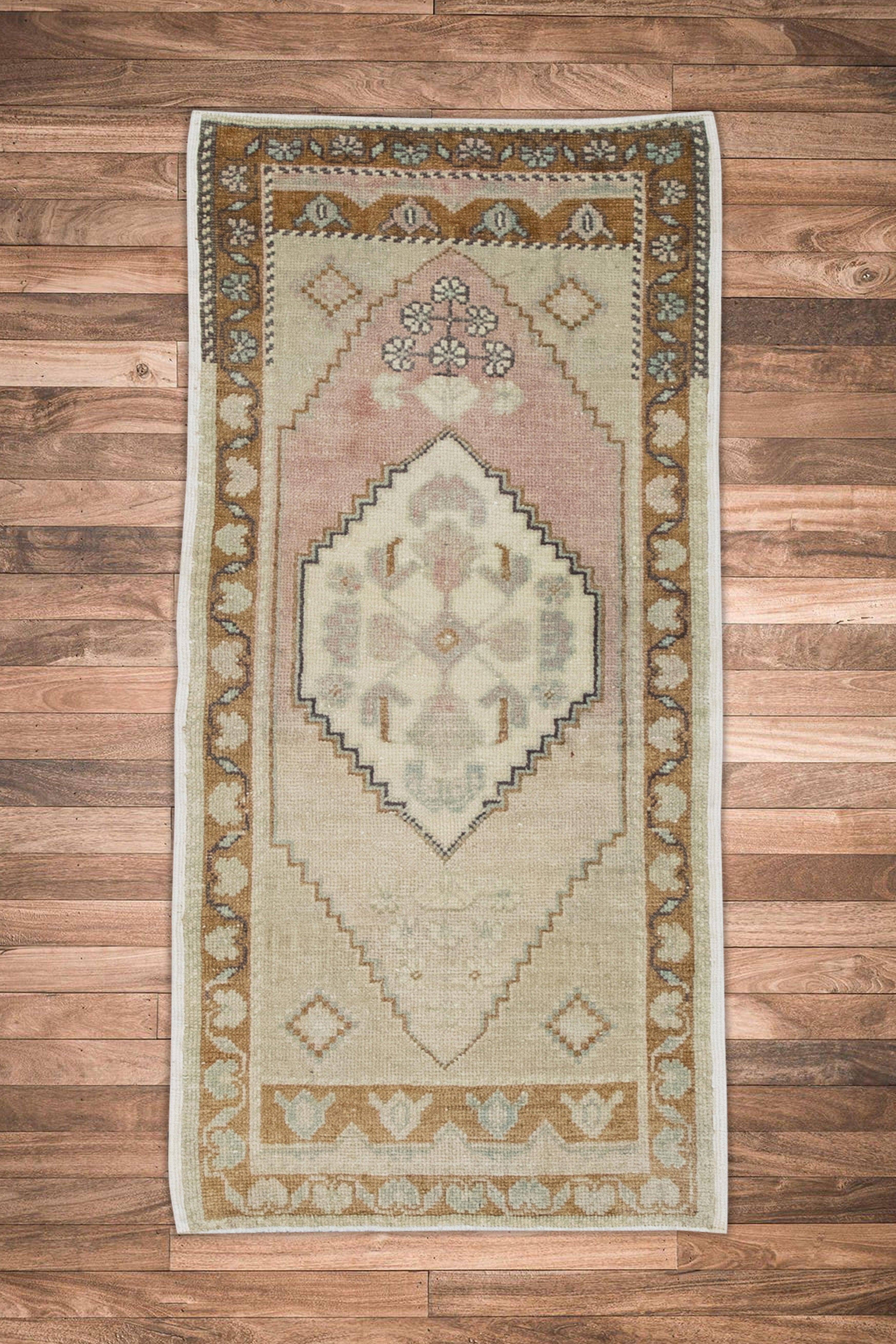 Oriental Hand Knotted Vintage Turkish Mini Rug 1'8