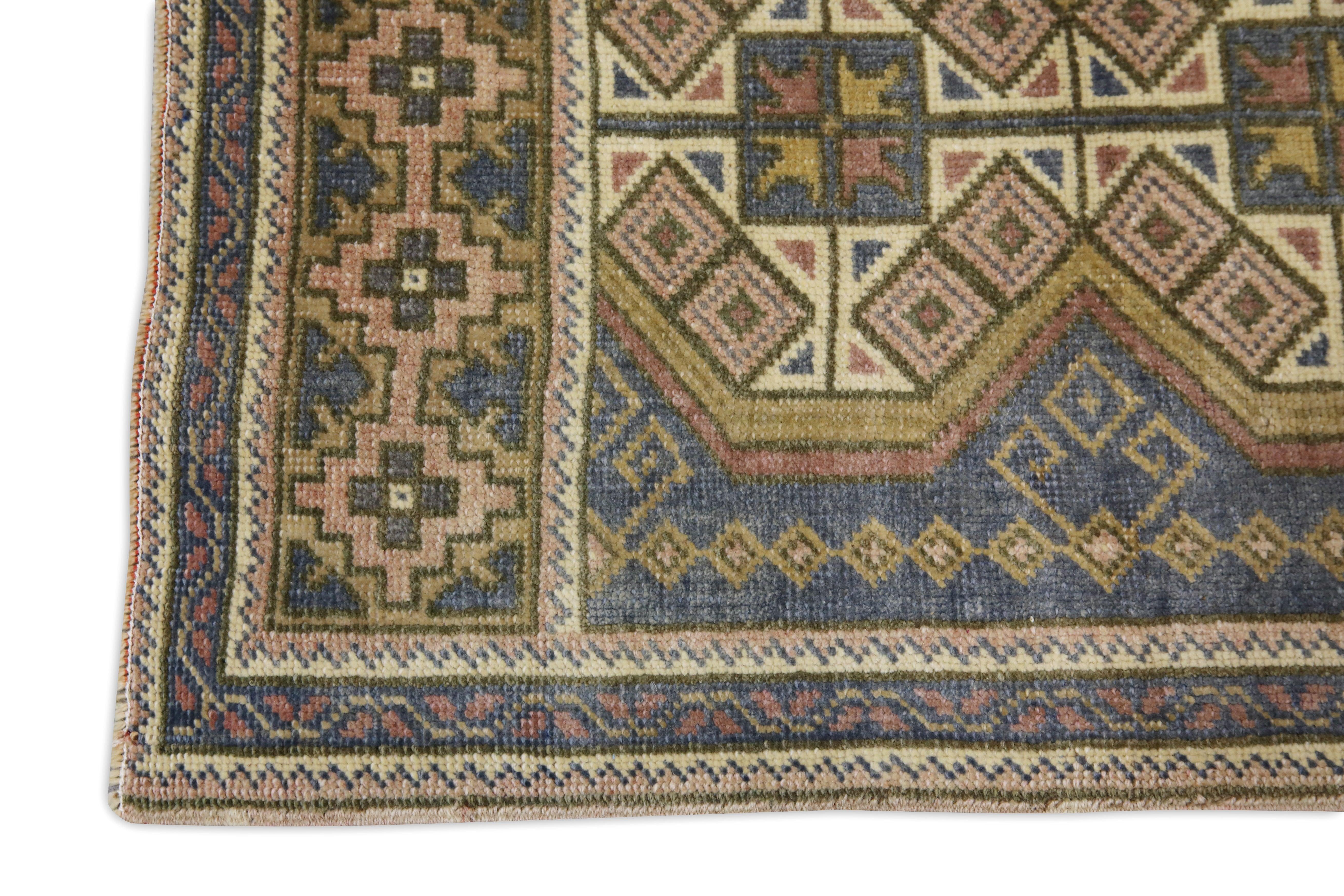 Hand-Knotted Oriental Hand Knotted Vintage Turkish Mini Rug 1'8