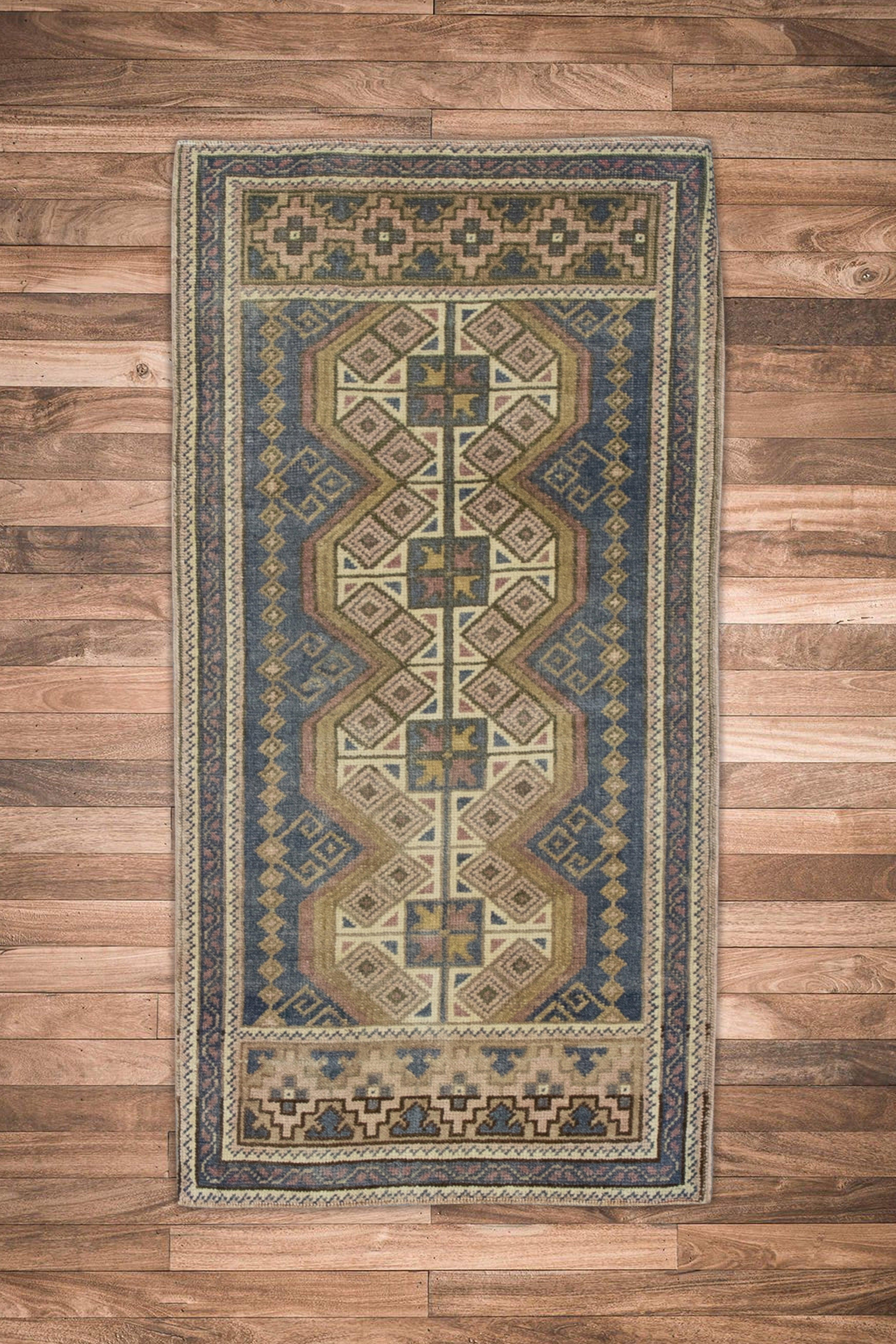 Annodato a mano Oriental Hand Knots Rugs Vintage Turkish Mini Rug 1'8