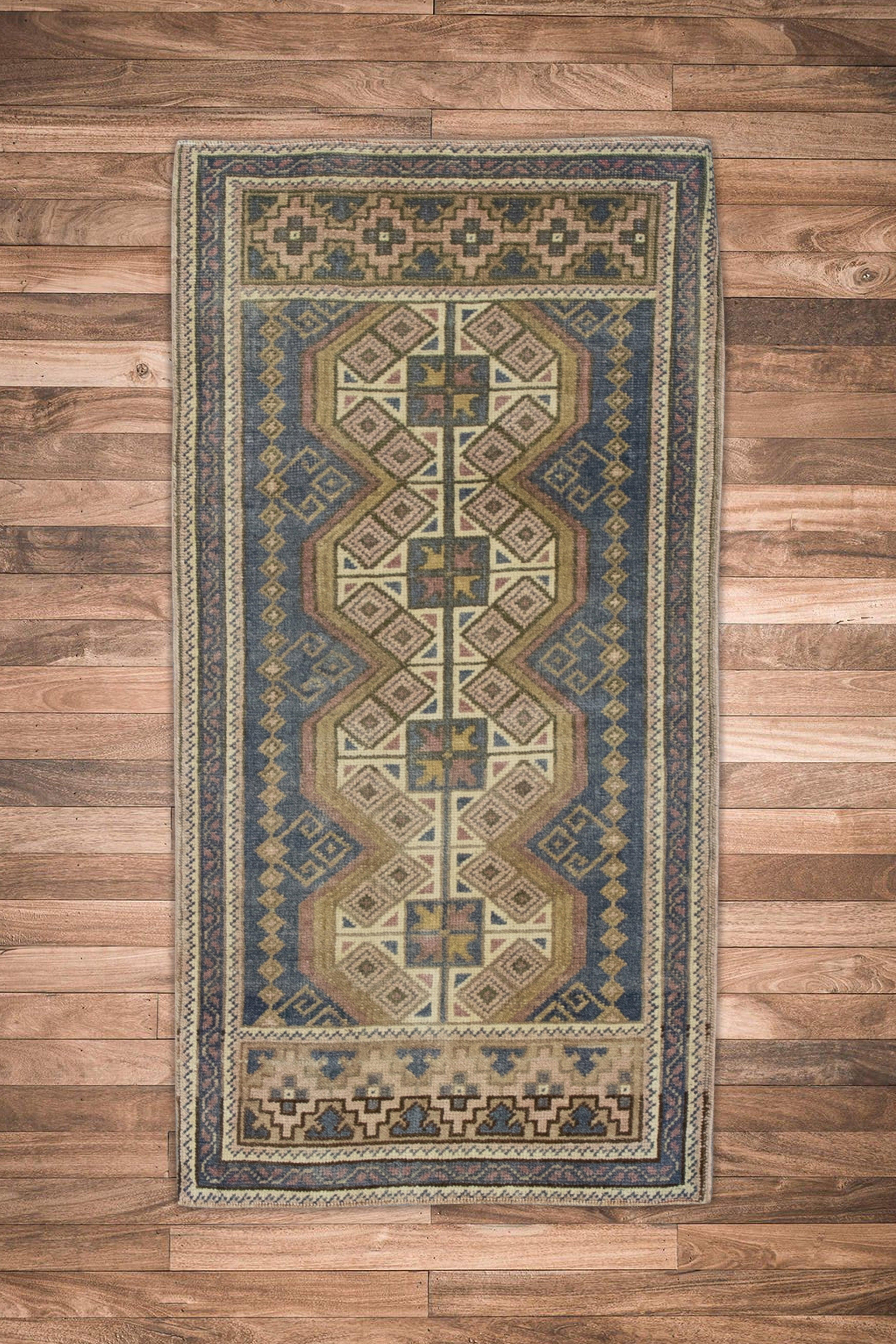 Oriental Hand Knotted Vintage Turkish Mini Rug 1'8