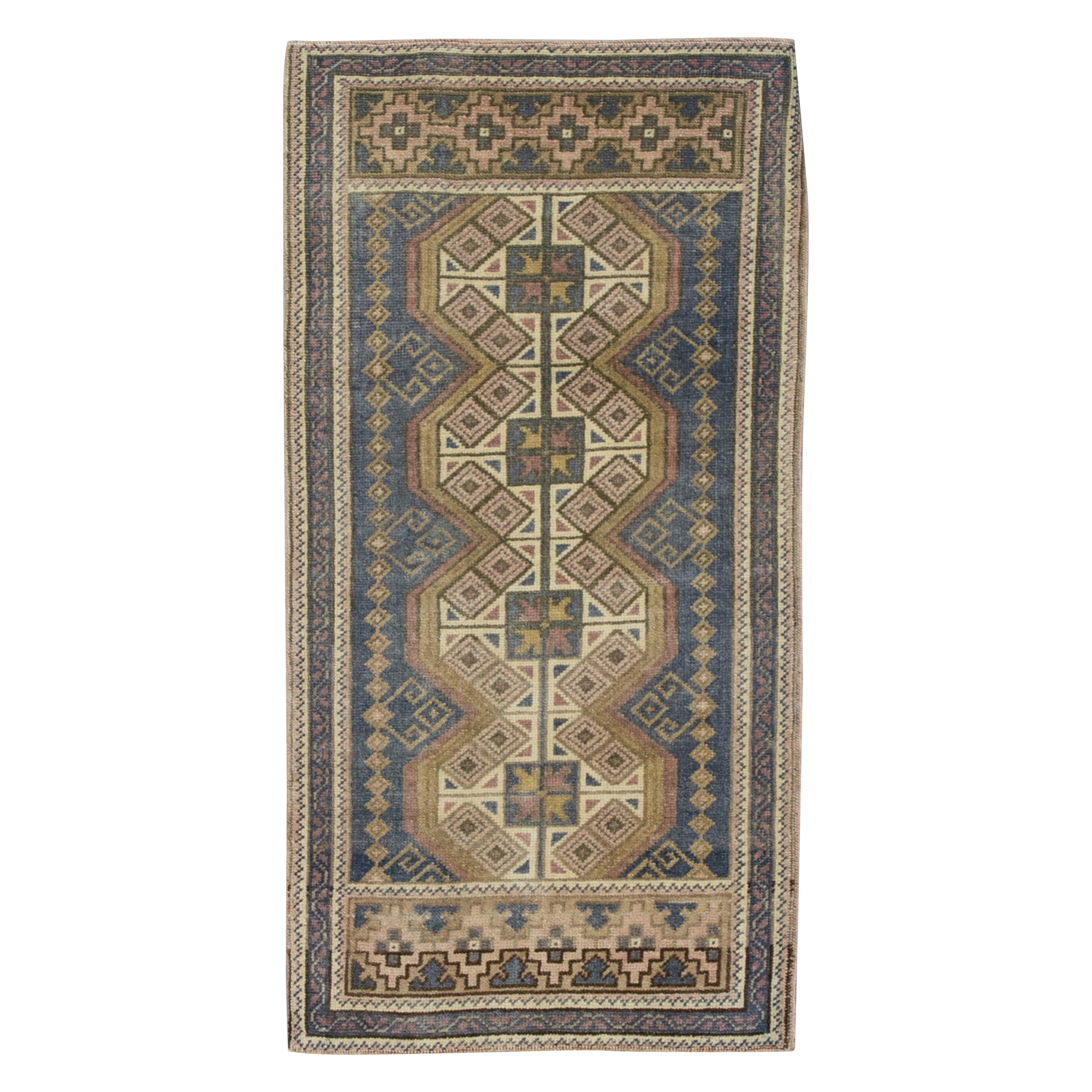 Mini Alfombra Turca Vintage Oriental Anudada a Mano 1'8" x 3'7" #9006