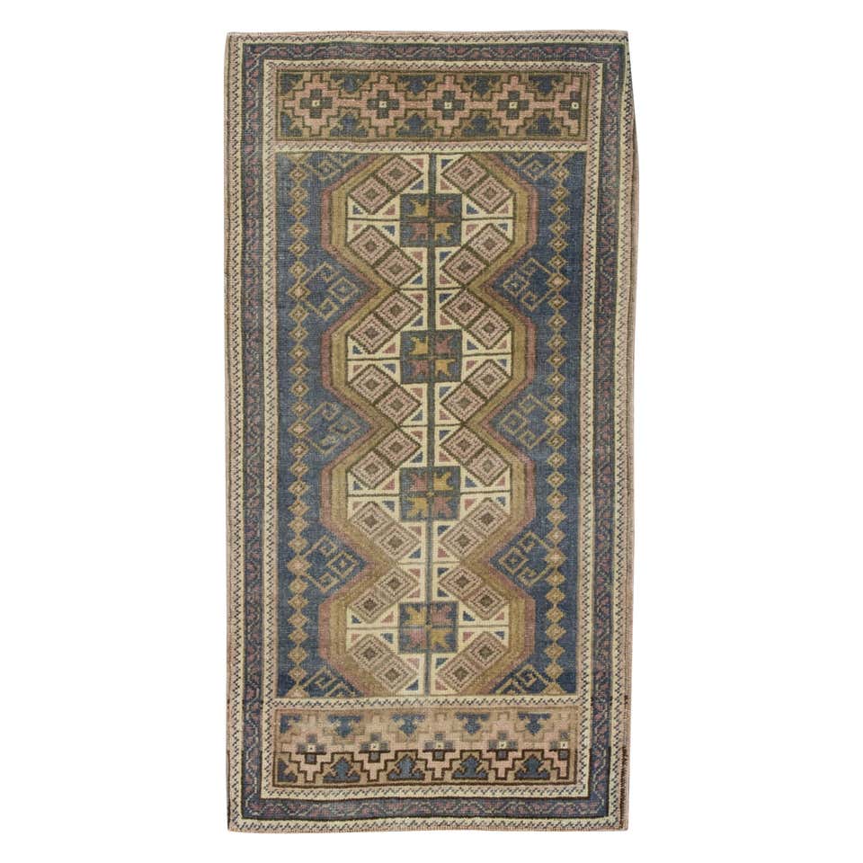 Oriental Hand Knotted Vintage Turkish Mini Rug 1'8
