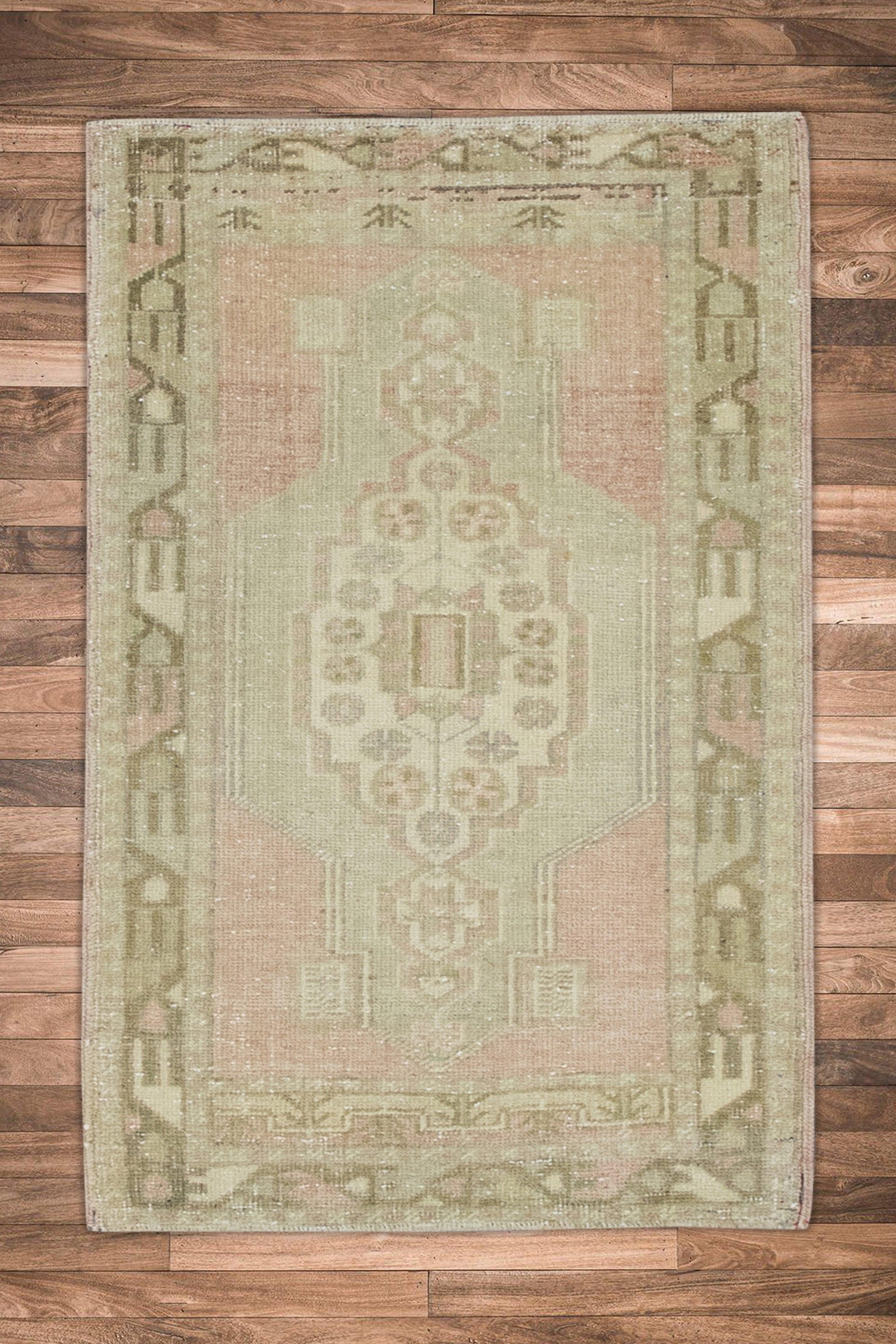 Oriental Hand Knotted Vintage Turkish Mini Rug 1'9