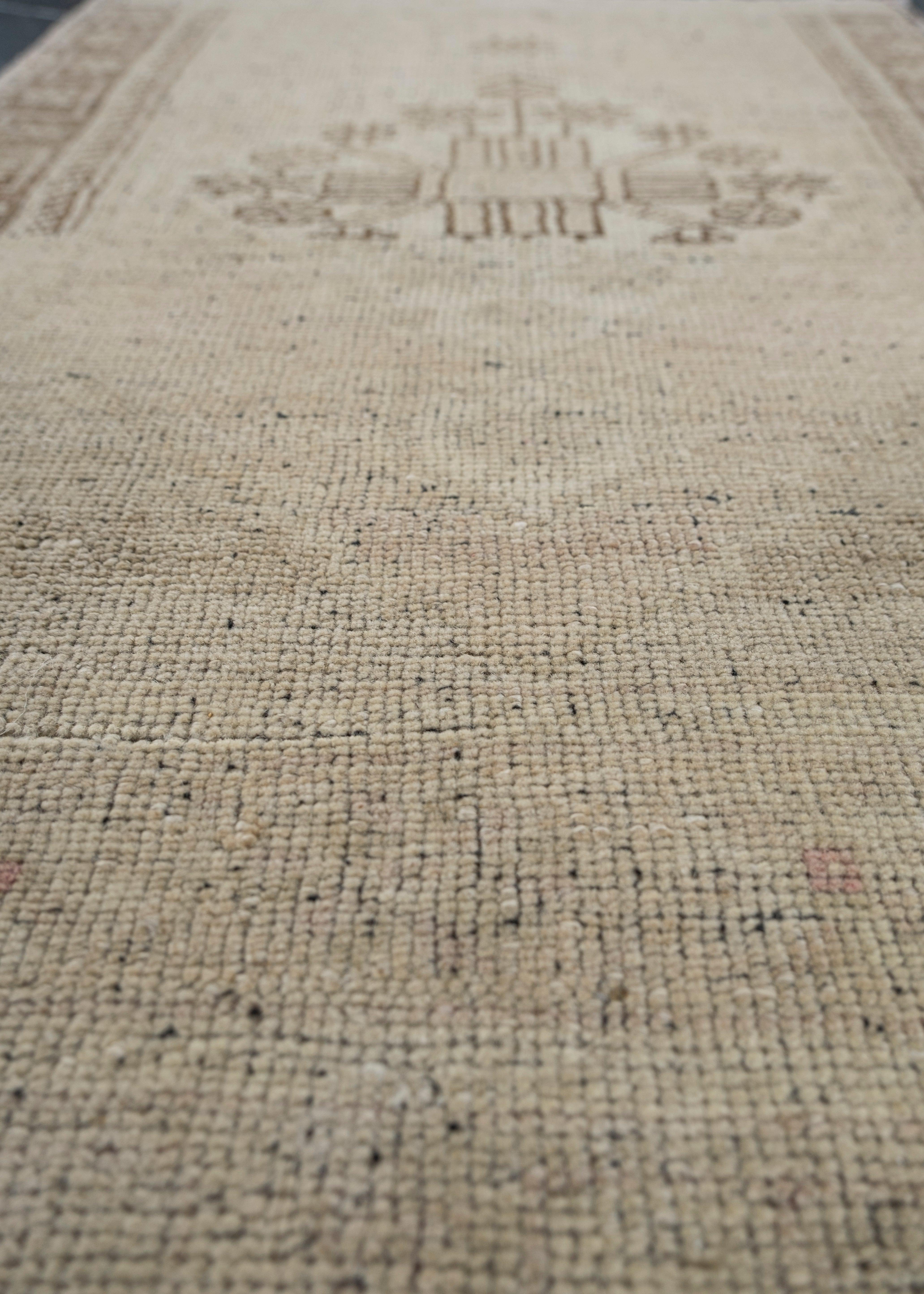 Hand-Knotted Oriental Hand Knotted Vintage Turkish Mini Rug 1'9