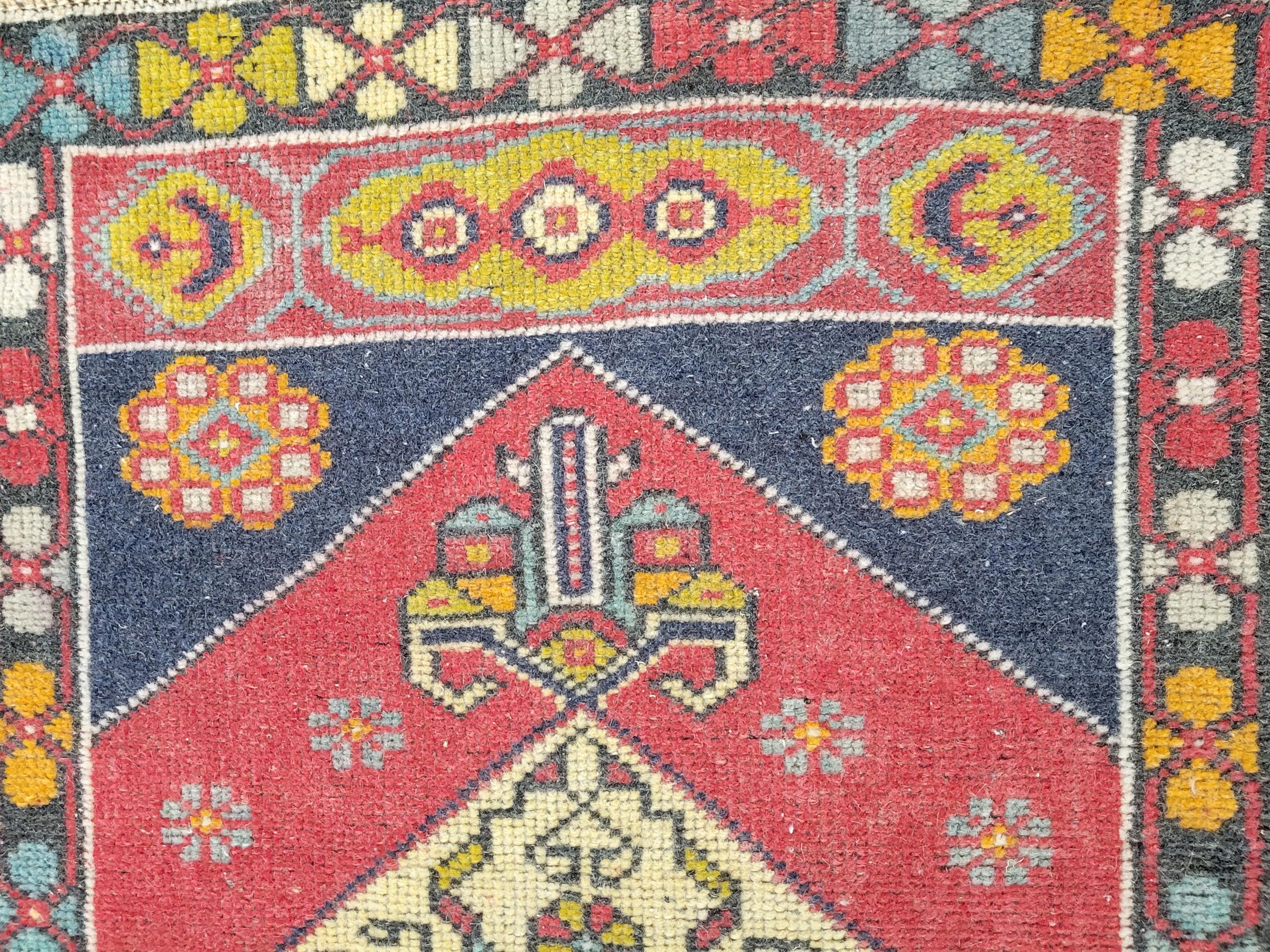 Hand-Knotted Oriental Hand Knotted Vintage Turkish Mini Rug 1'9