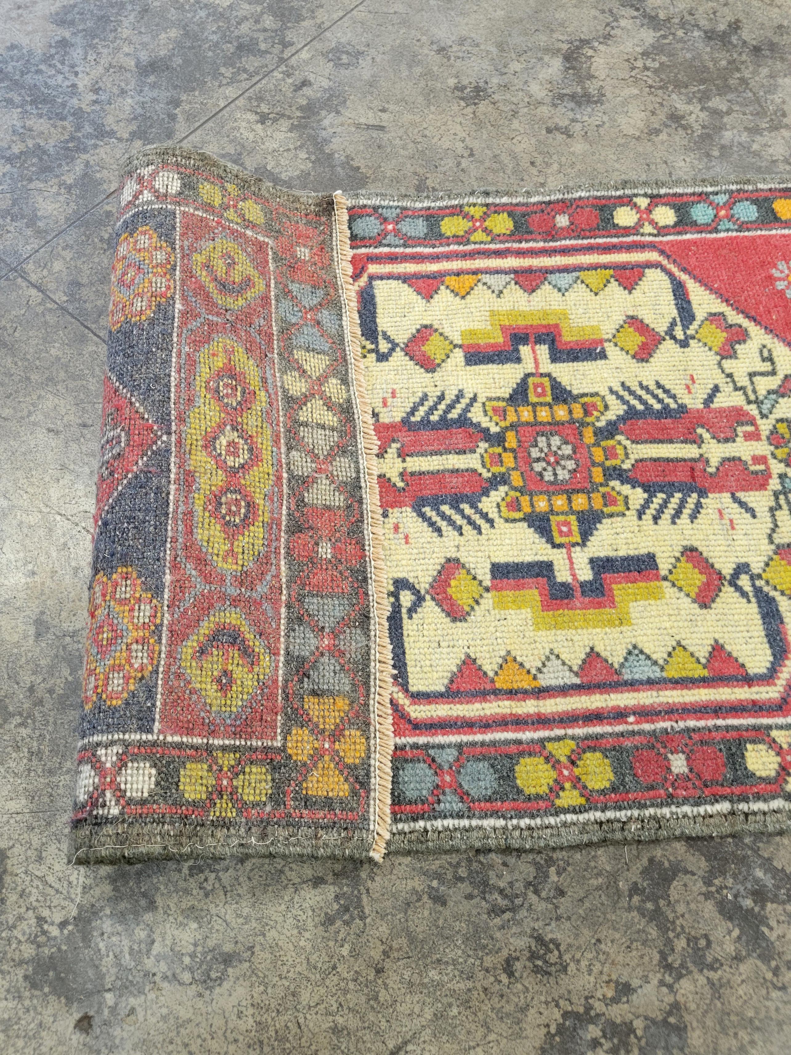 Oriental Hand Knotted Vintage Turkish Mini Rug 1'9