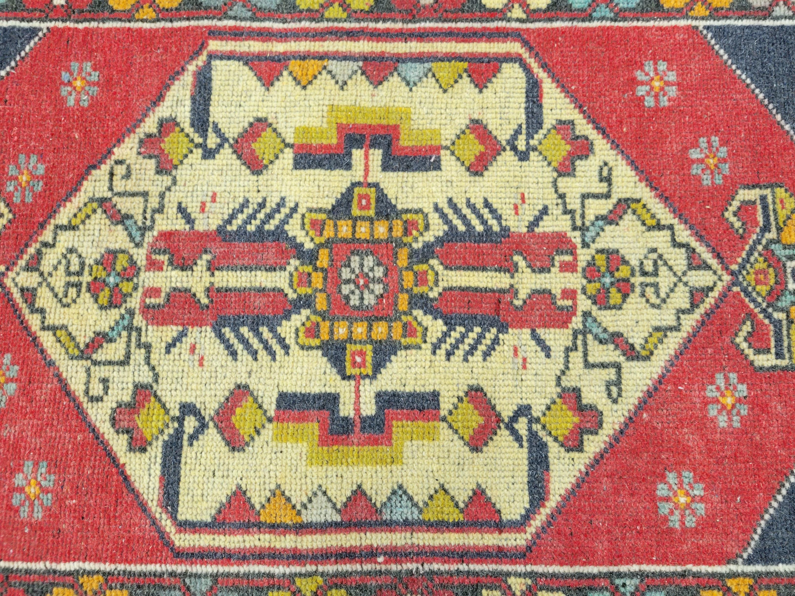 Oriental Hand Knotted Vintage Turkish Mini Rug 1'9