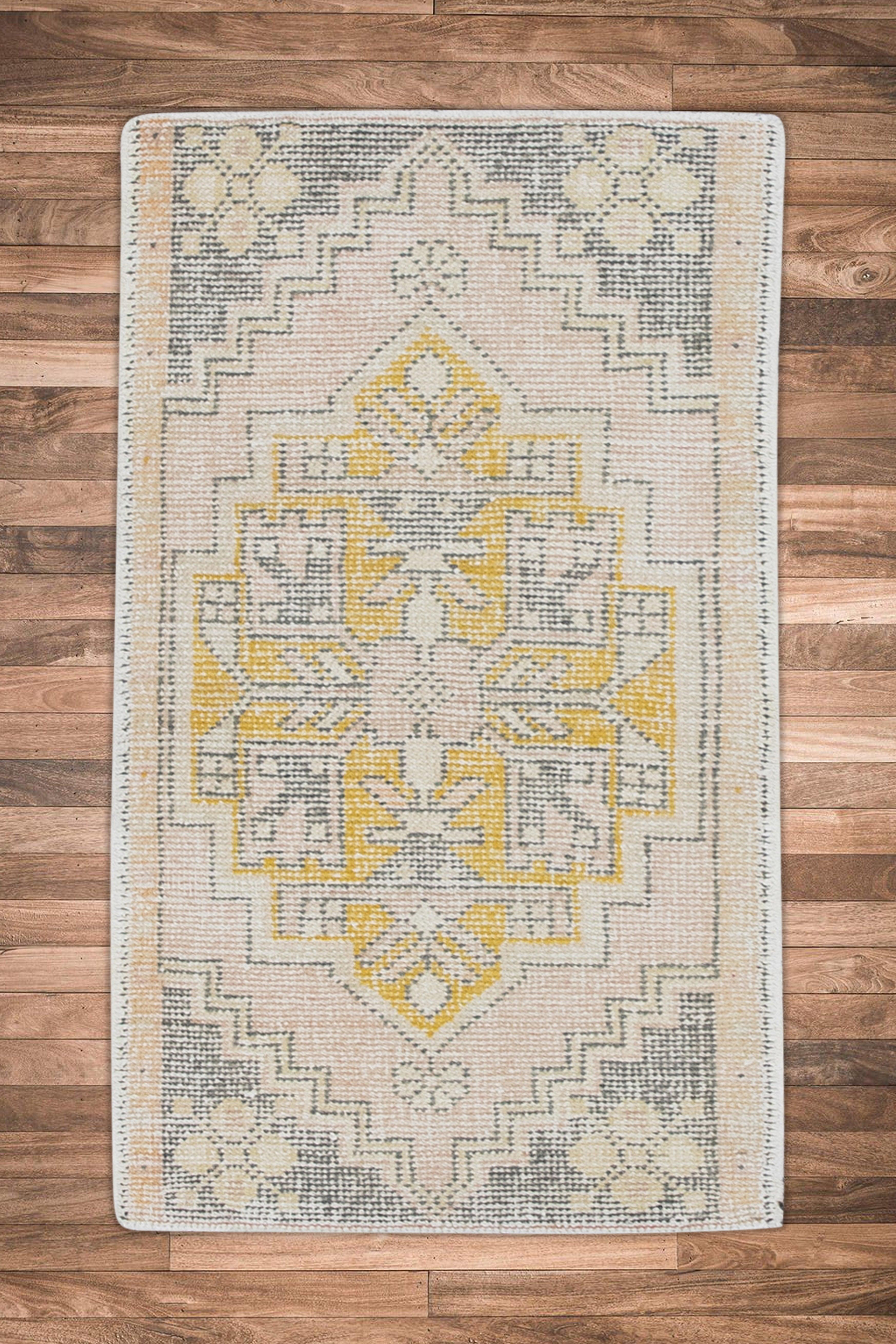 Oriental Hand Knotted Vintage Turkish Mini Rug 1'9