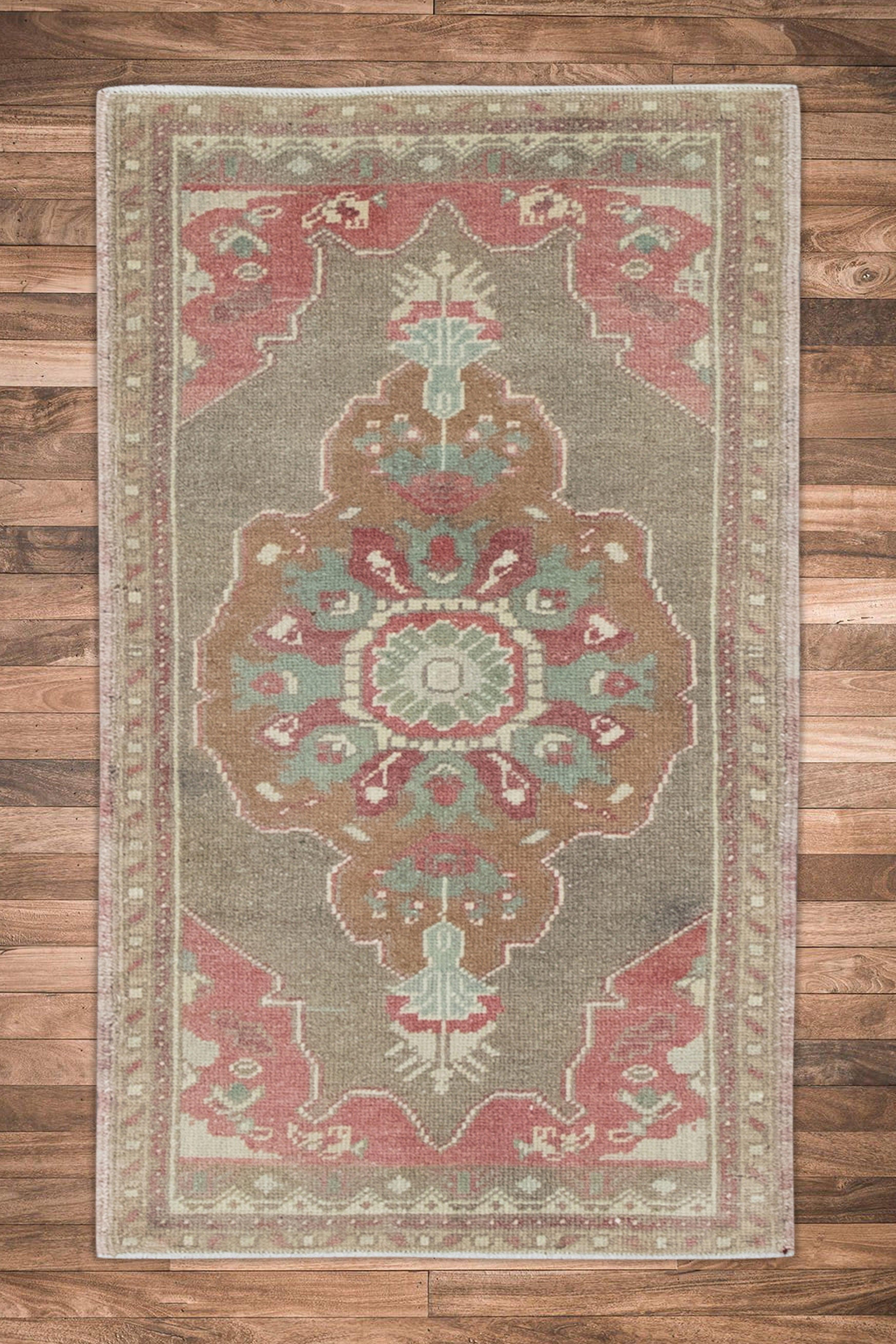 Oriental Hand Knotted Vintage Turkish Mini Rug 1'9