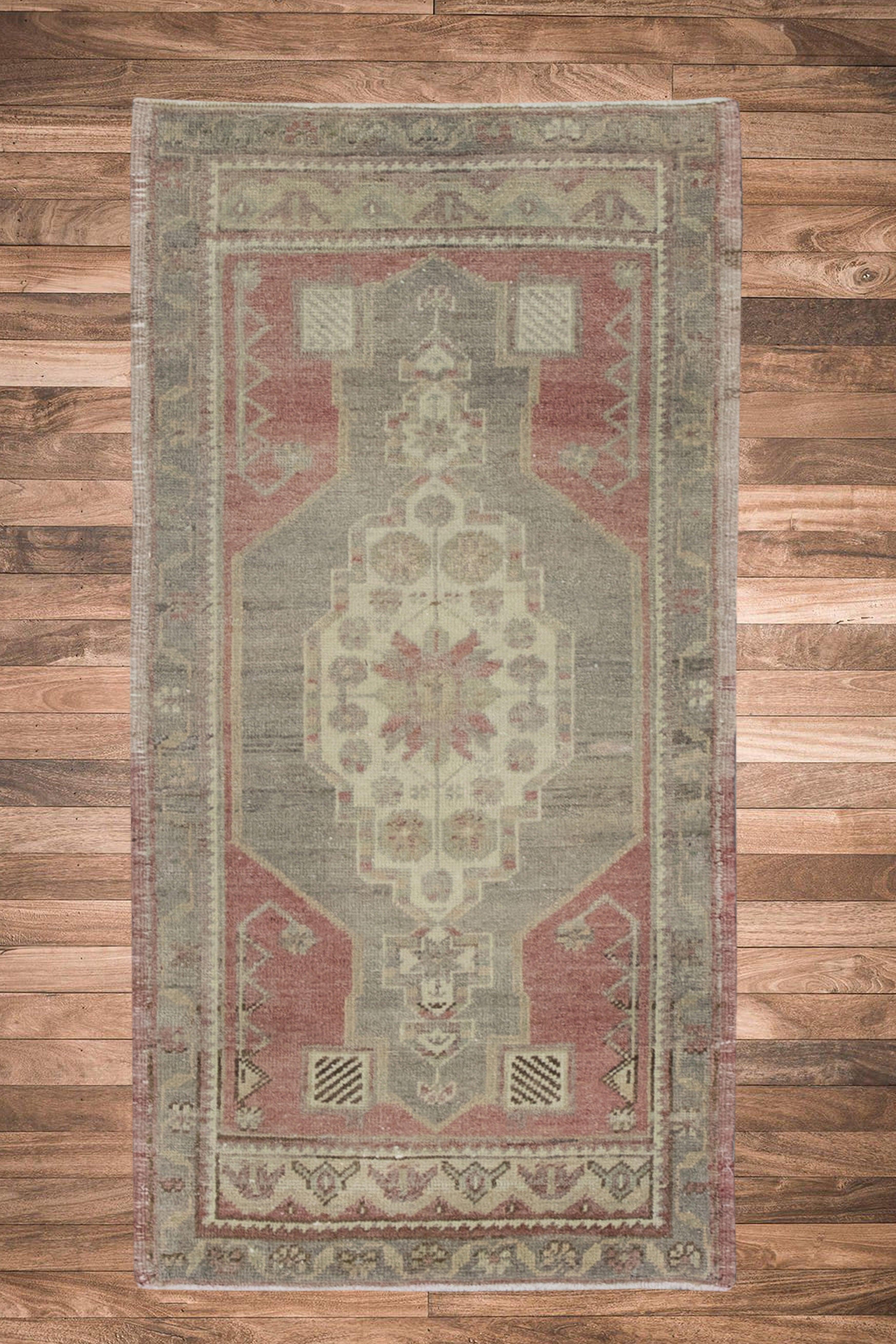 Oriental Hand Knotted Vintage Turkish Mini Rug 1'9