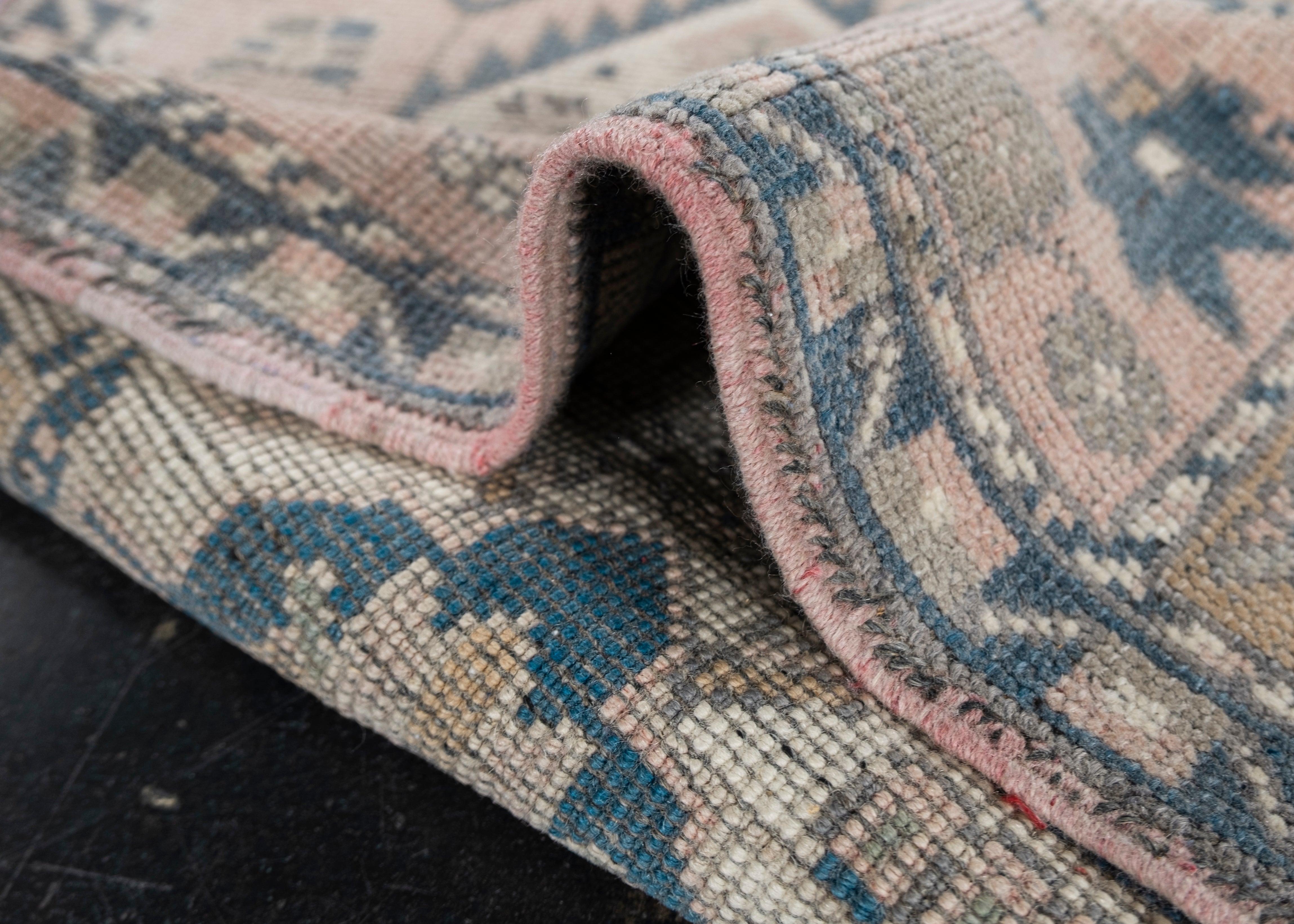 Oriental Hand Knots Rugs Vintage Turkish Mini Rug 1'9