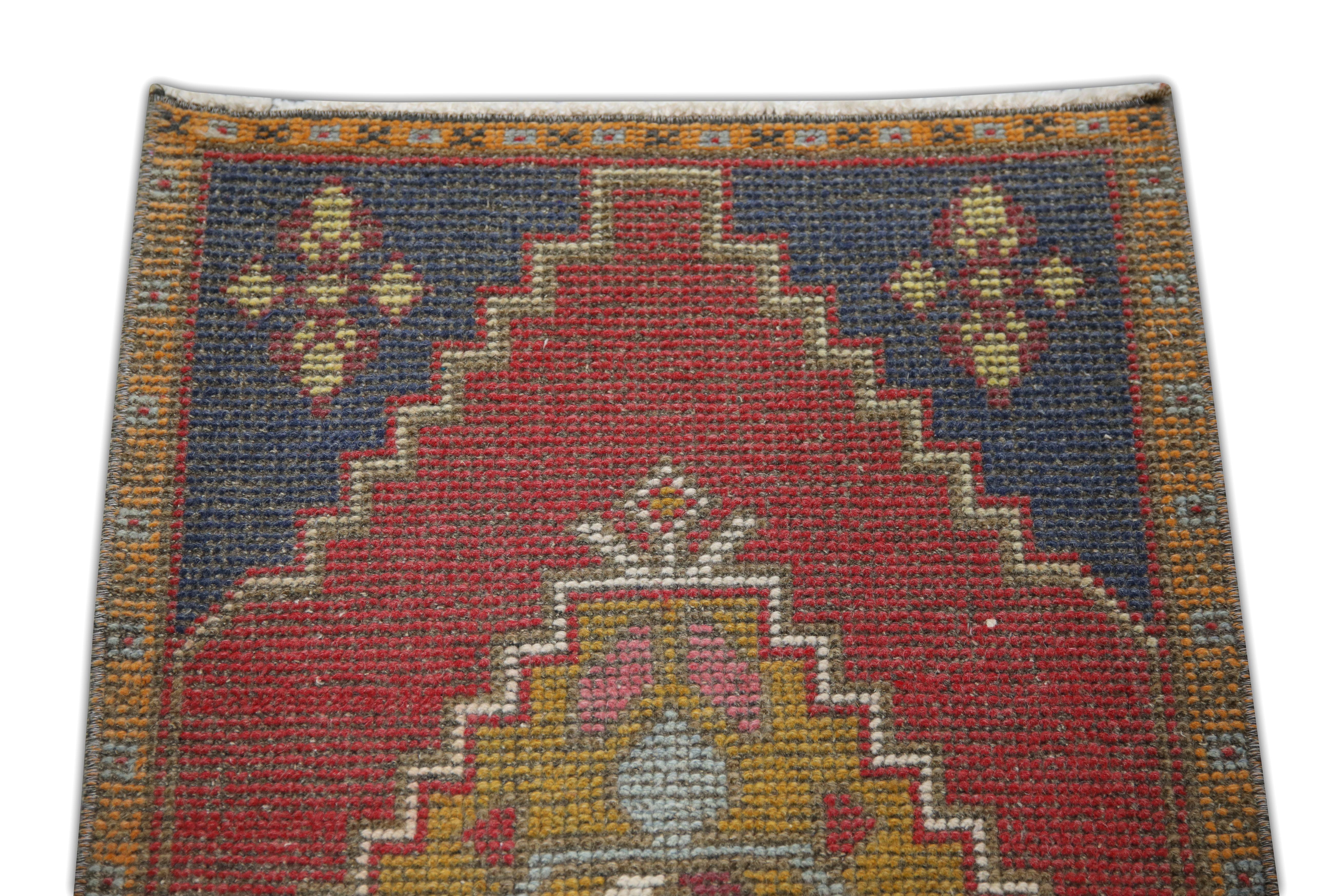 Hand-Knotted Oriental Hand Knotted Vintage Turkish Mini Rug 1'9