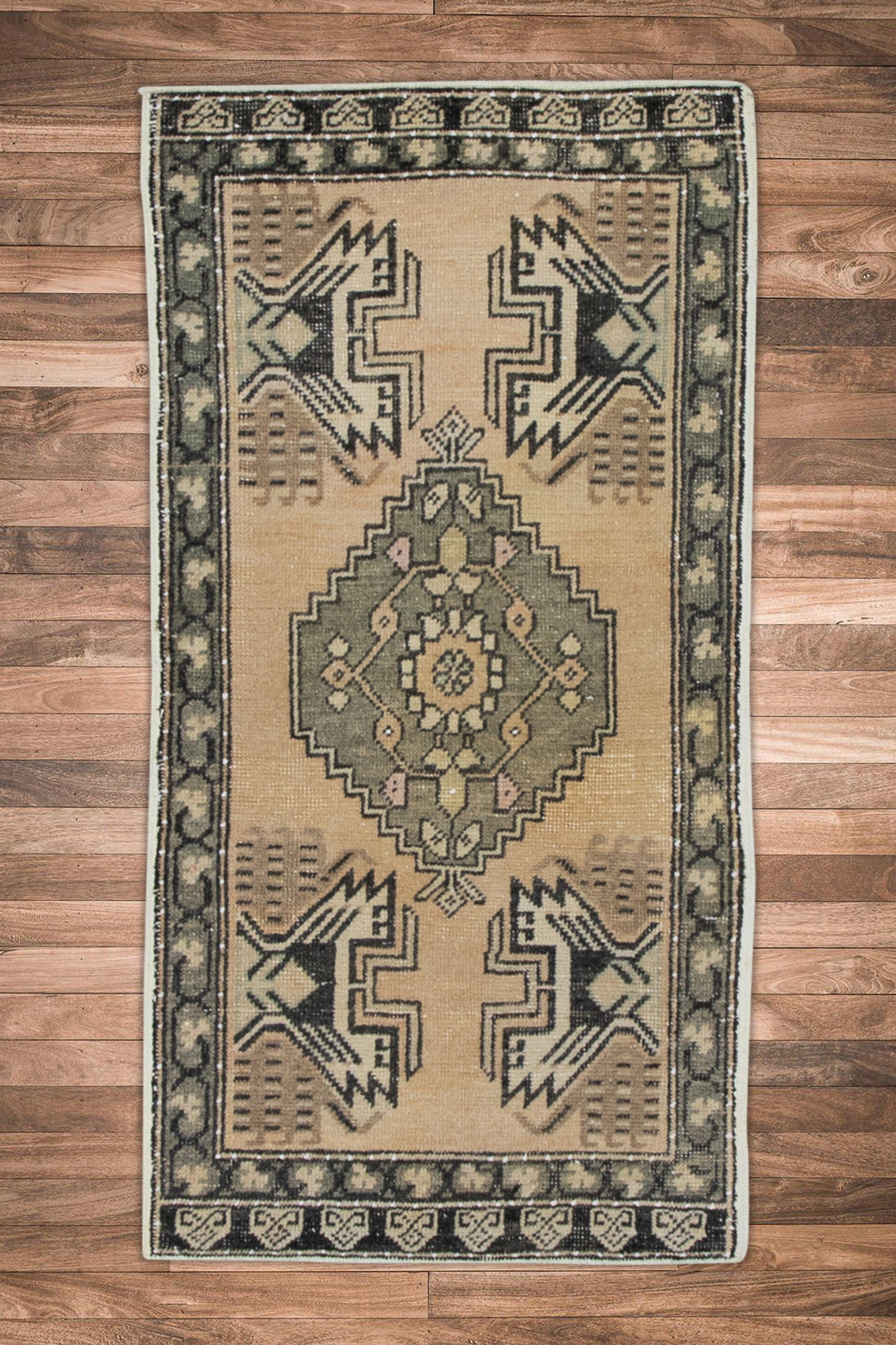 Oriental Hand Knotted Vintage Turkish Mini Rug 1'9