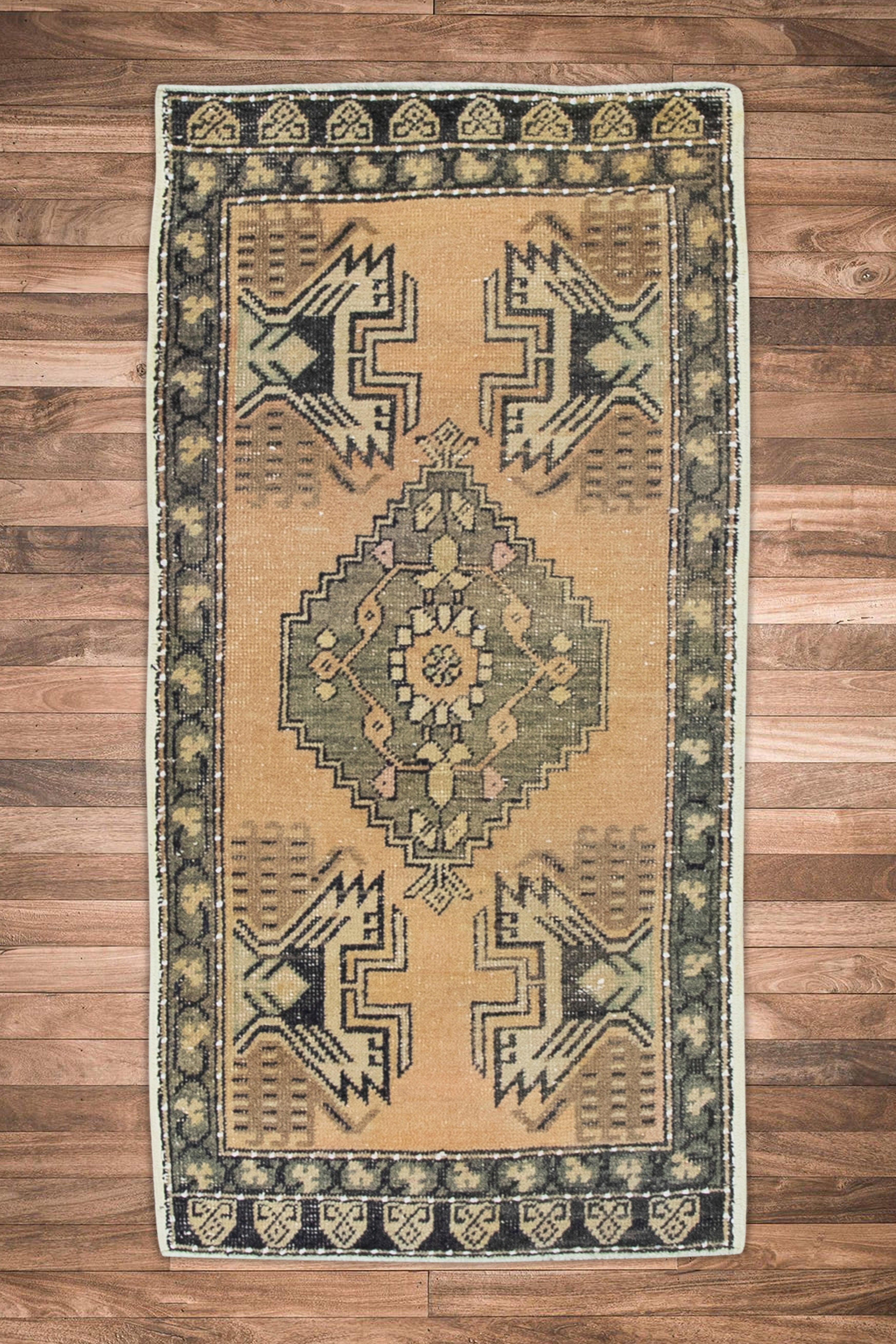 Oriental Hand Knotted Vintage Turkish Mini Rug 1'9