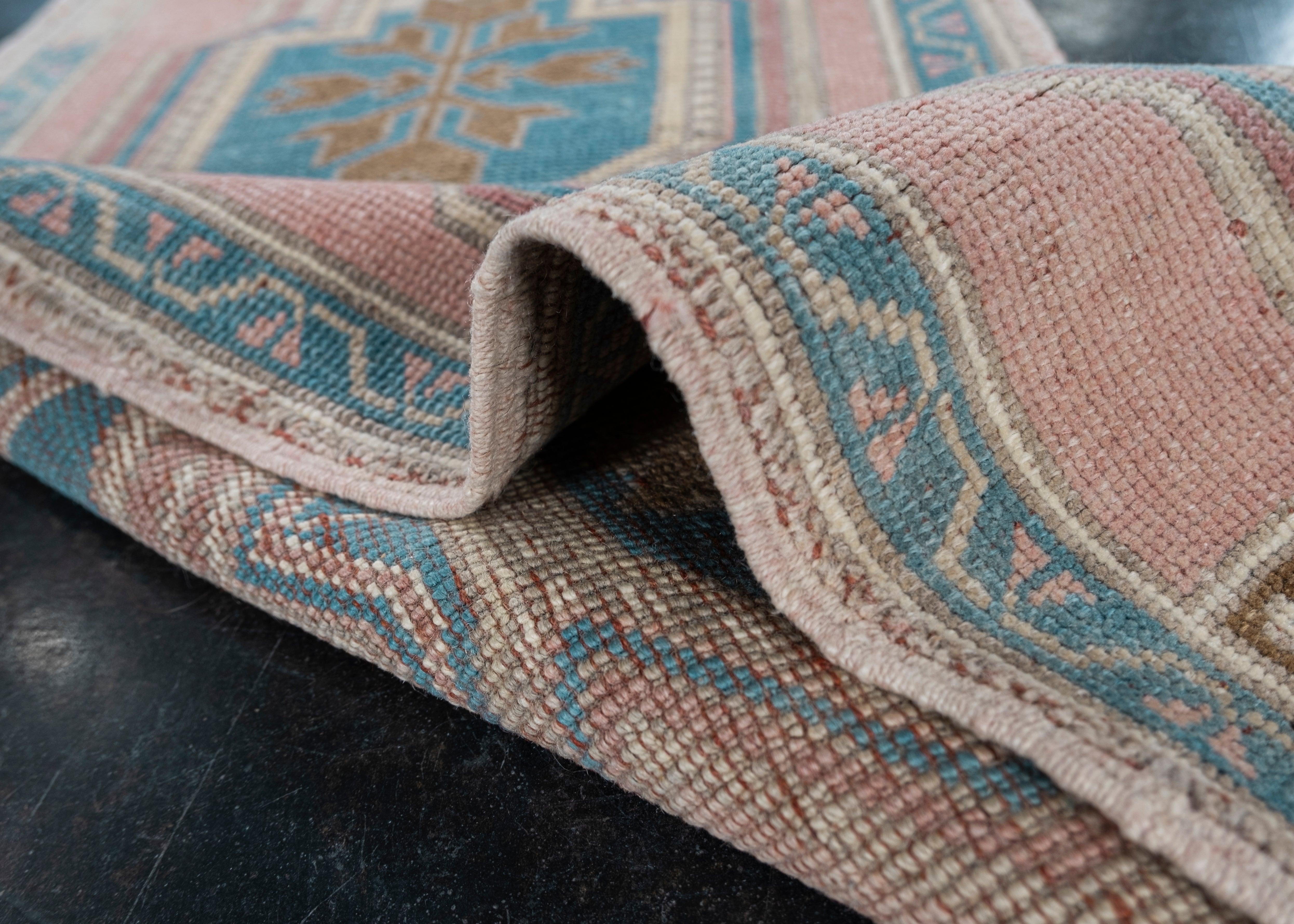 Oriental Hand Knots Rugs Vintage Turkish Mini Rug 1'9