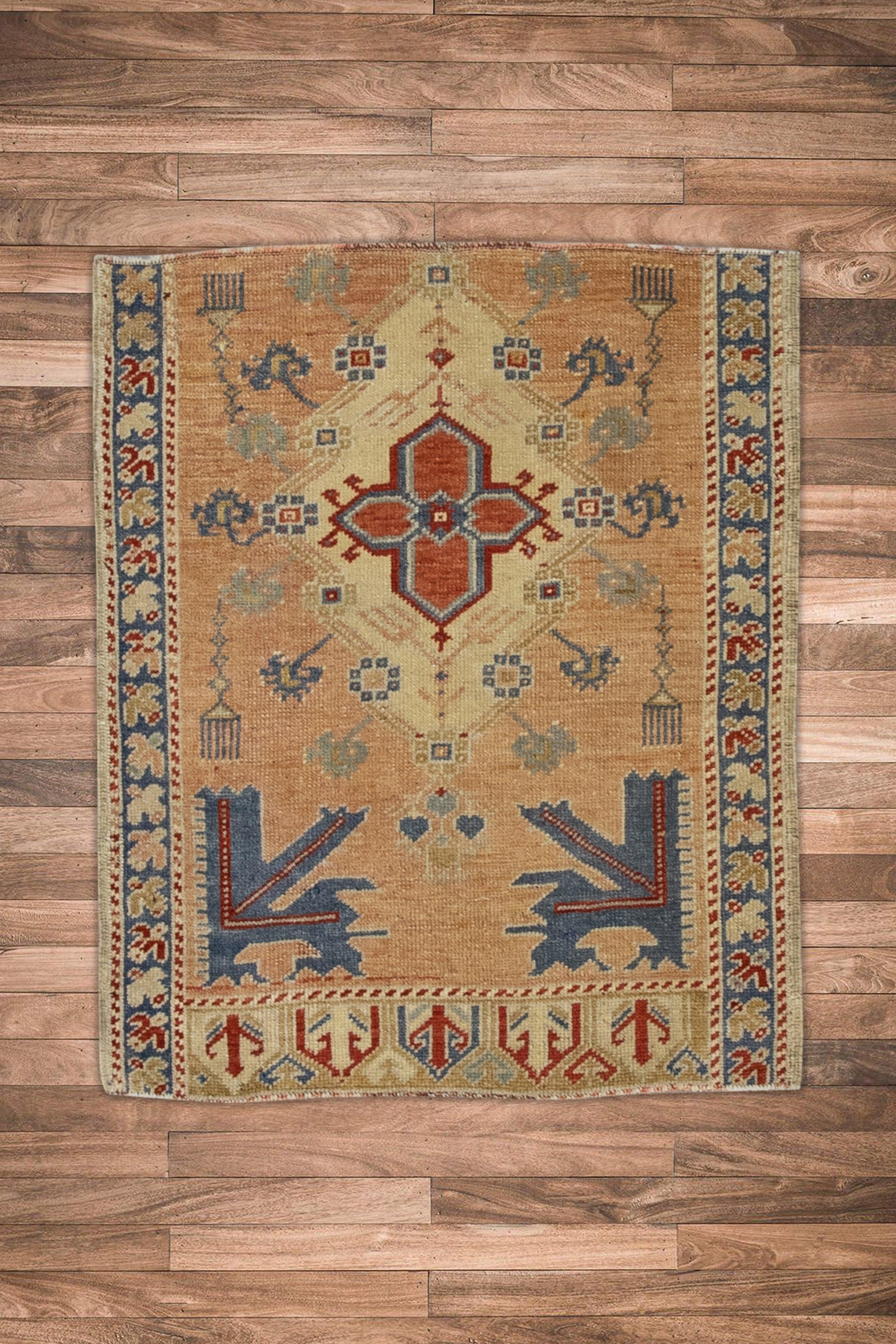 Oriental Hand Knotted Vintage Turkish Mini Rug 2' x 2'5