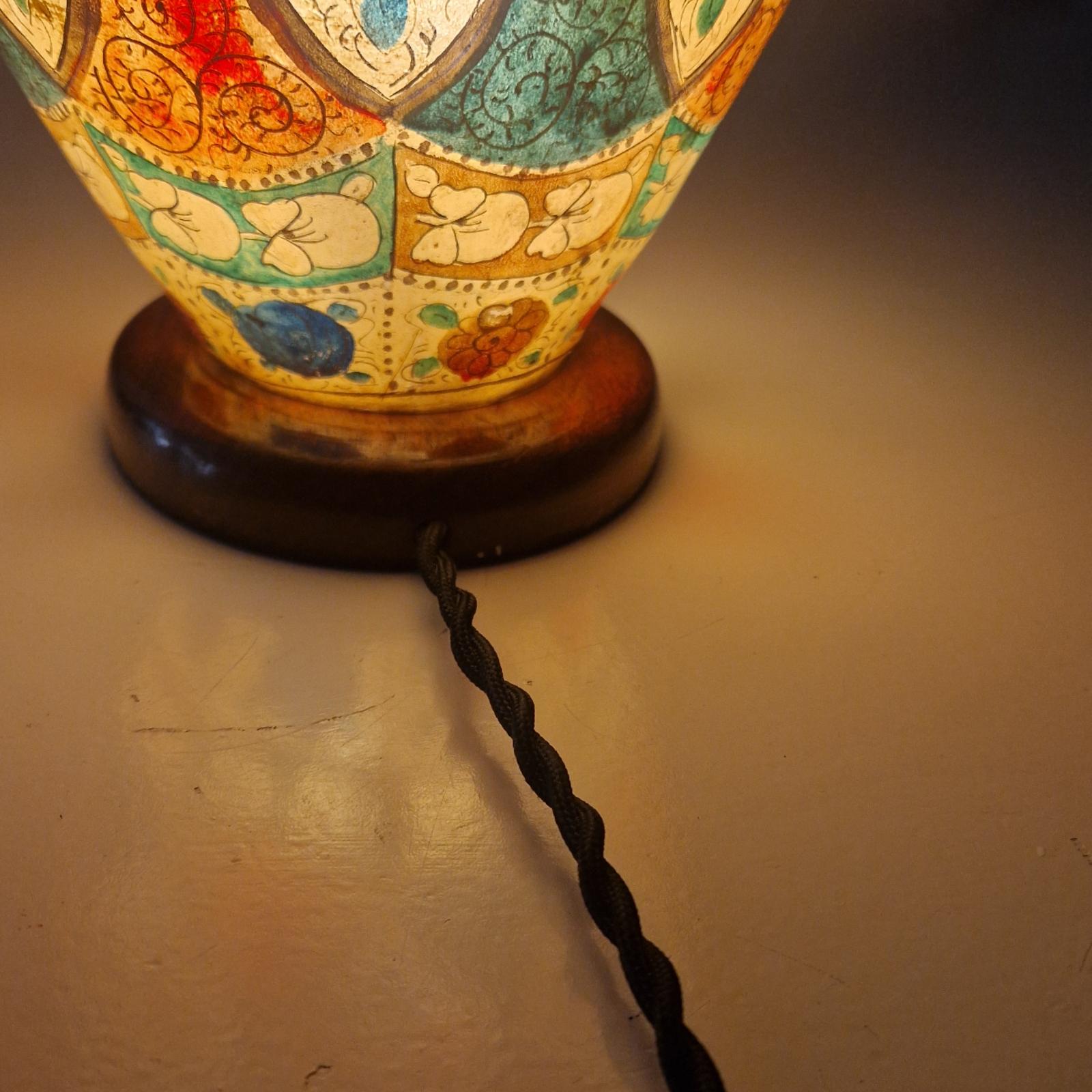Oriental hand painted leather table lamp, Pakistan 1960s For Sale 2