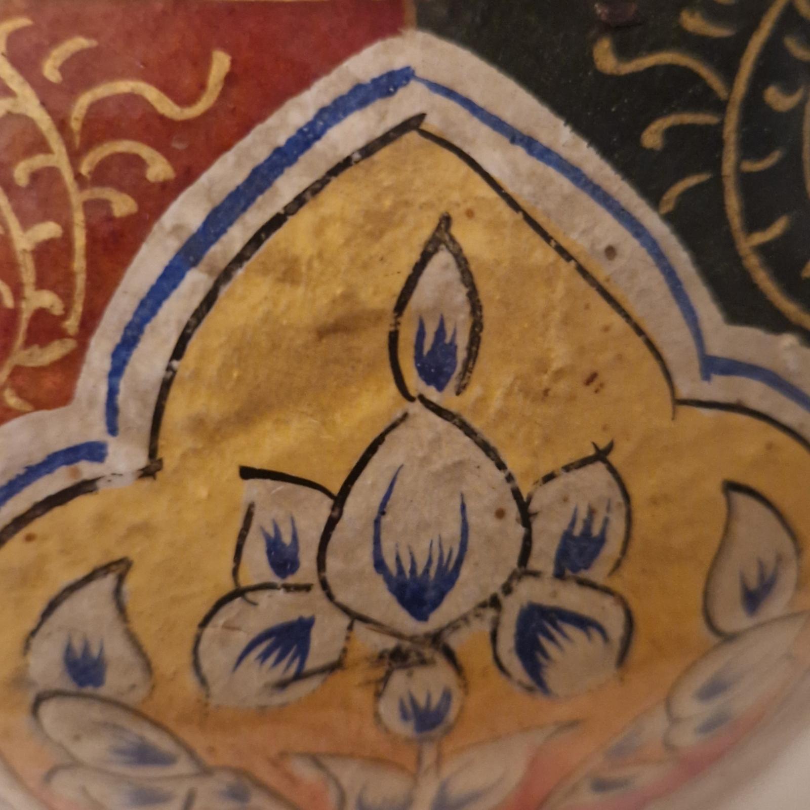 Oriental hand painted leather table lamp, Pakistan 1960s For Sale 4