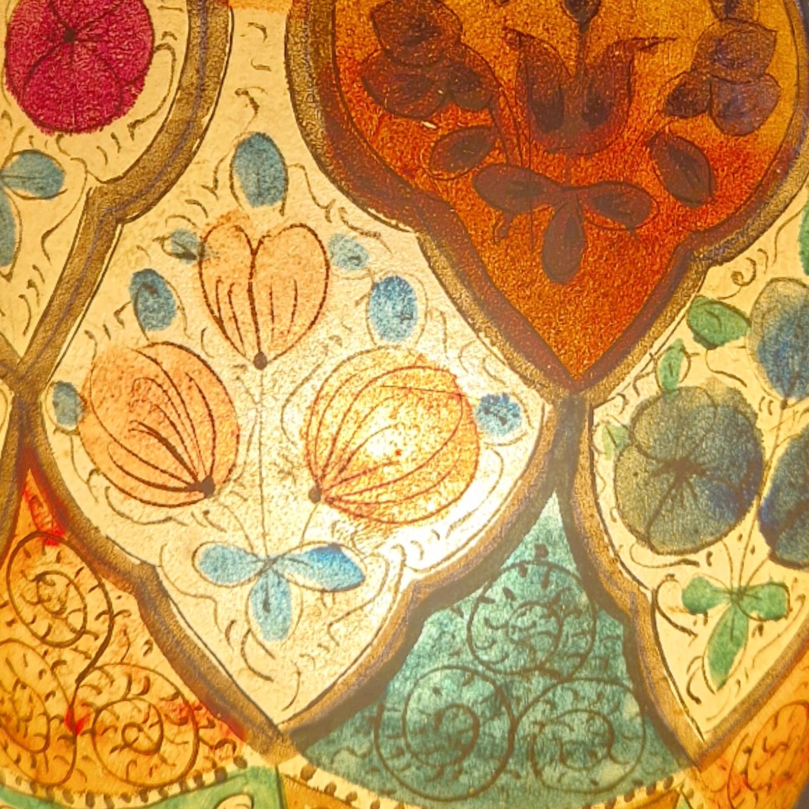 Pakistani Oriental hand painted leather table lamp, Pakistan 1960s For Sale