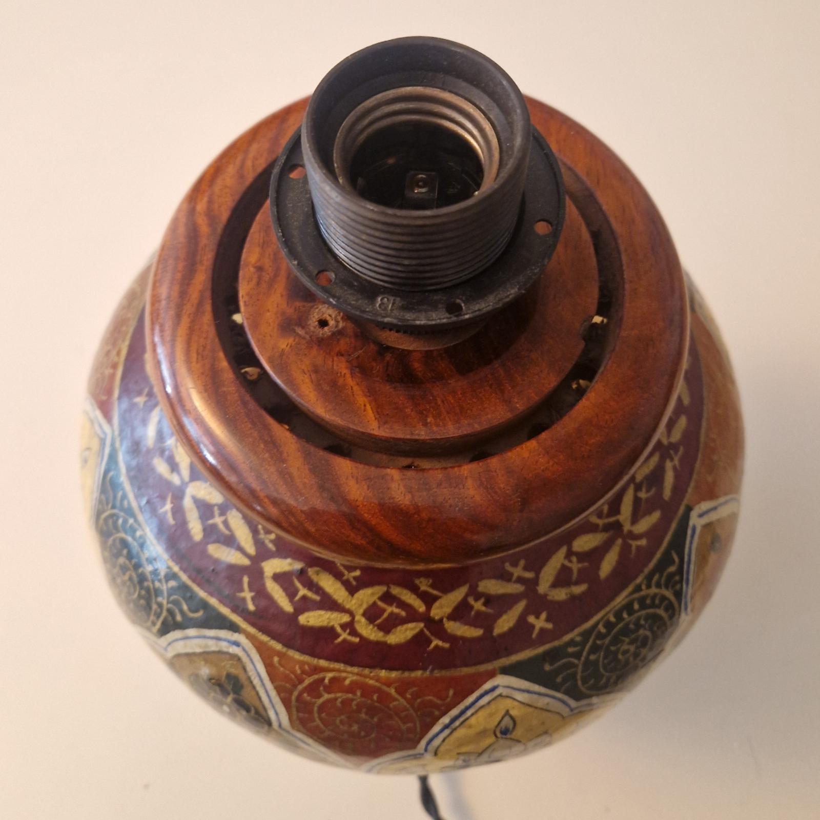 20th Century Oriental hand painted leather table lamp, Pakistan 1960s For Sale
