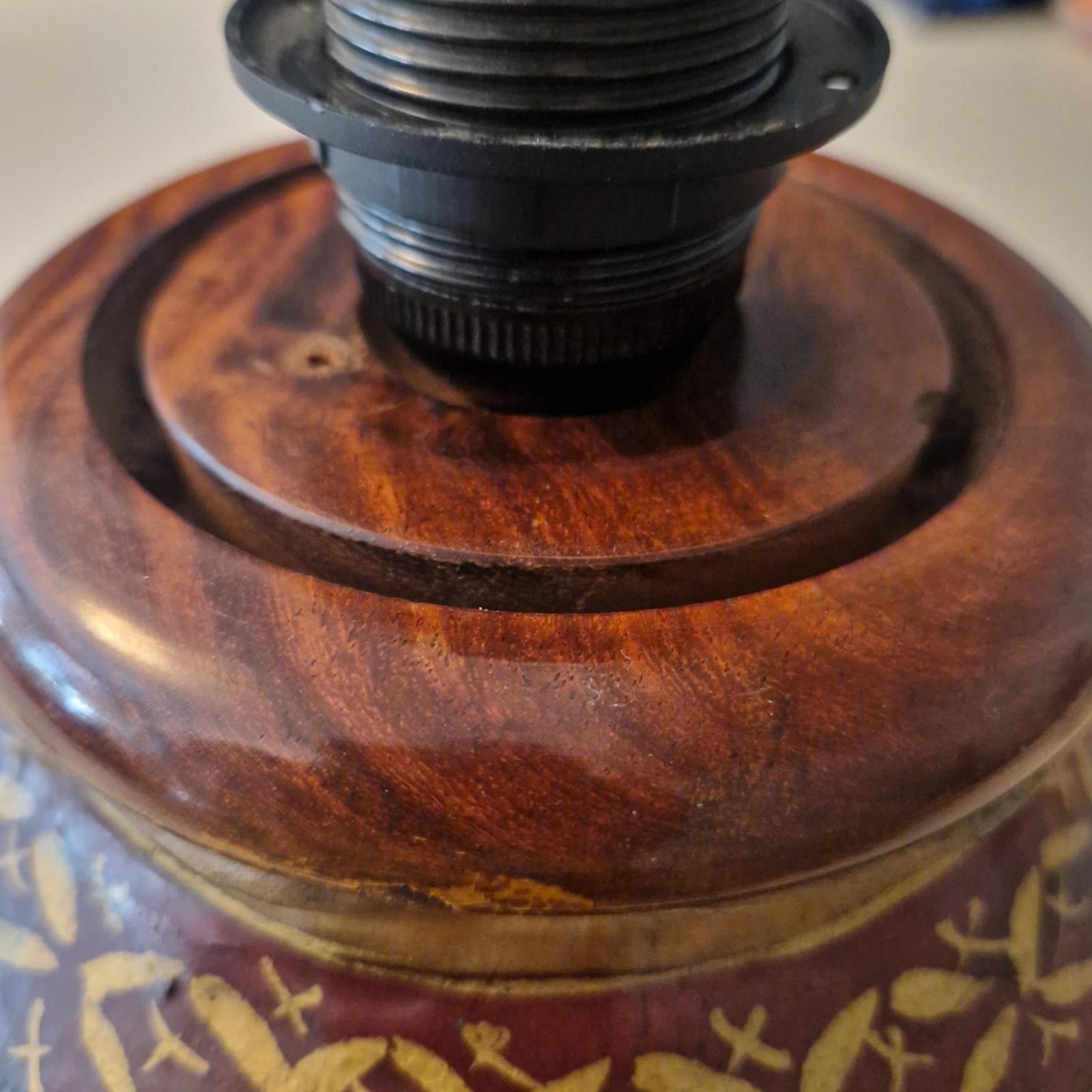 Leather Oriental hand painted leather table lamp, Pakistan 1960s For Sale
