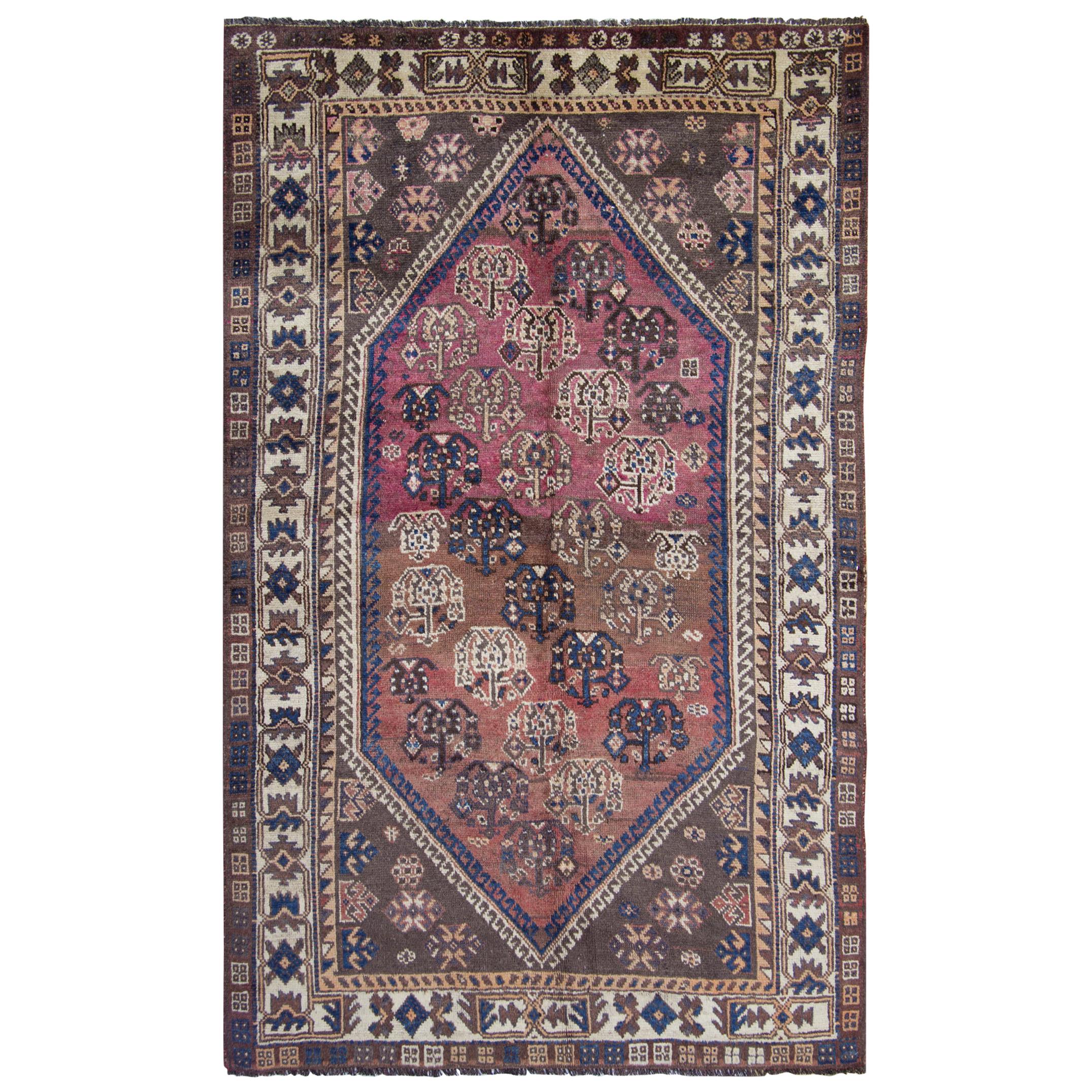 Vintage Rug Geometric Paisley Rug, Purple Oriental Handmade Carpet