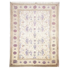 Orientalischer handgefertigter Vintage-Teppich aus cremefarbener Wolle, CHR81